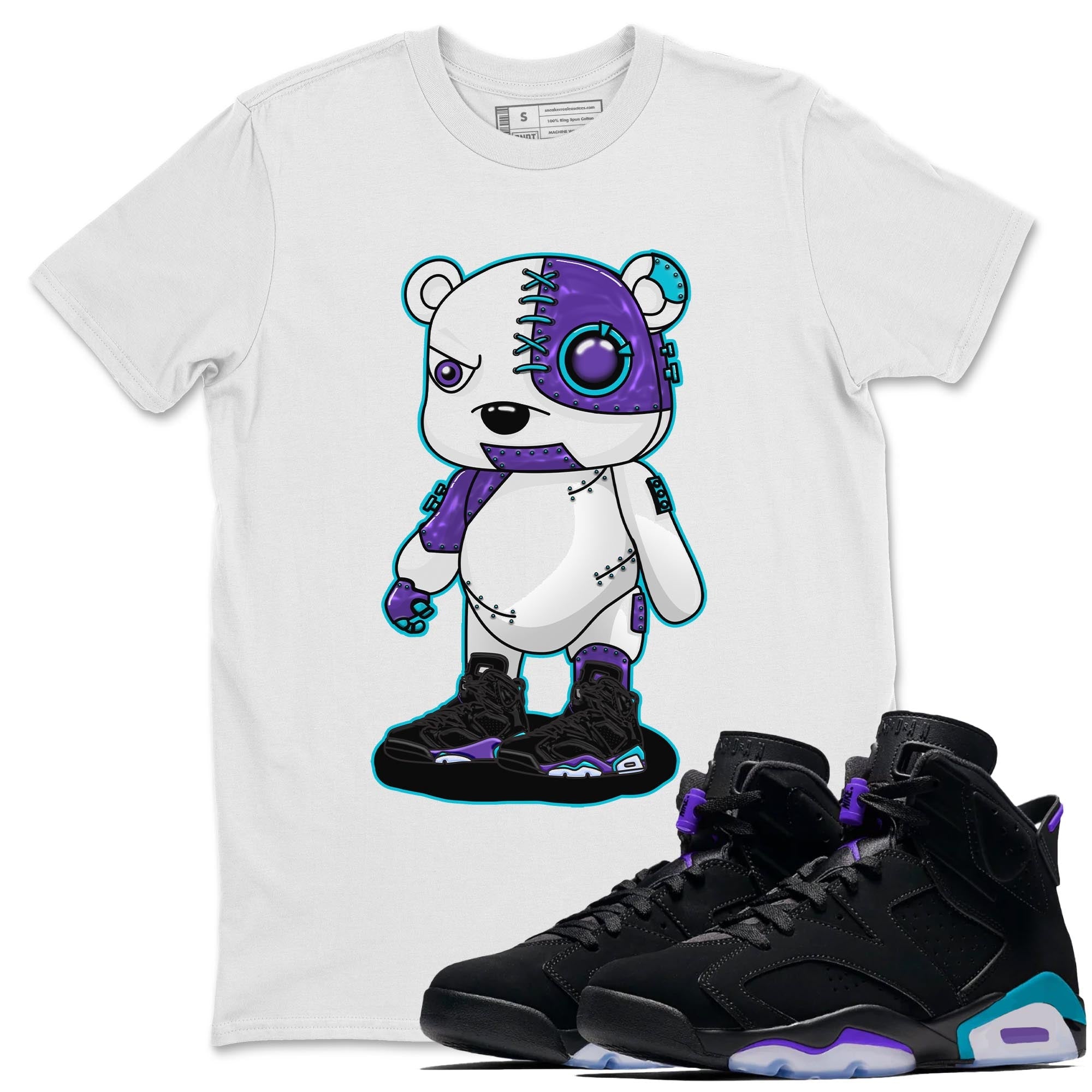 AJ6 Aqua shirt to match jordans Cyborg Bear sneaker release tees Air Jordan 6 Aqua Drip Gear Zone Unisex Streetwear Clothing White 1 T-Shirt