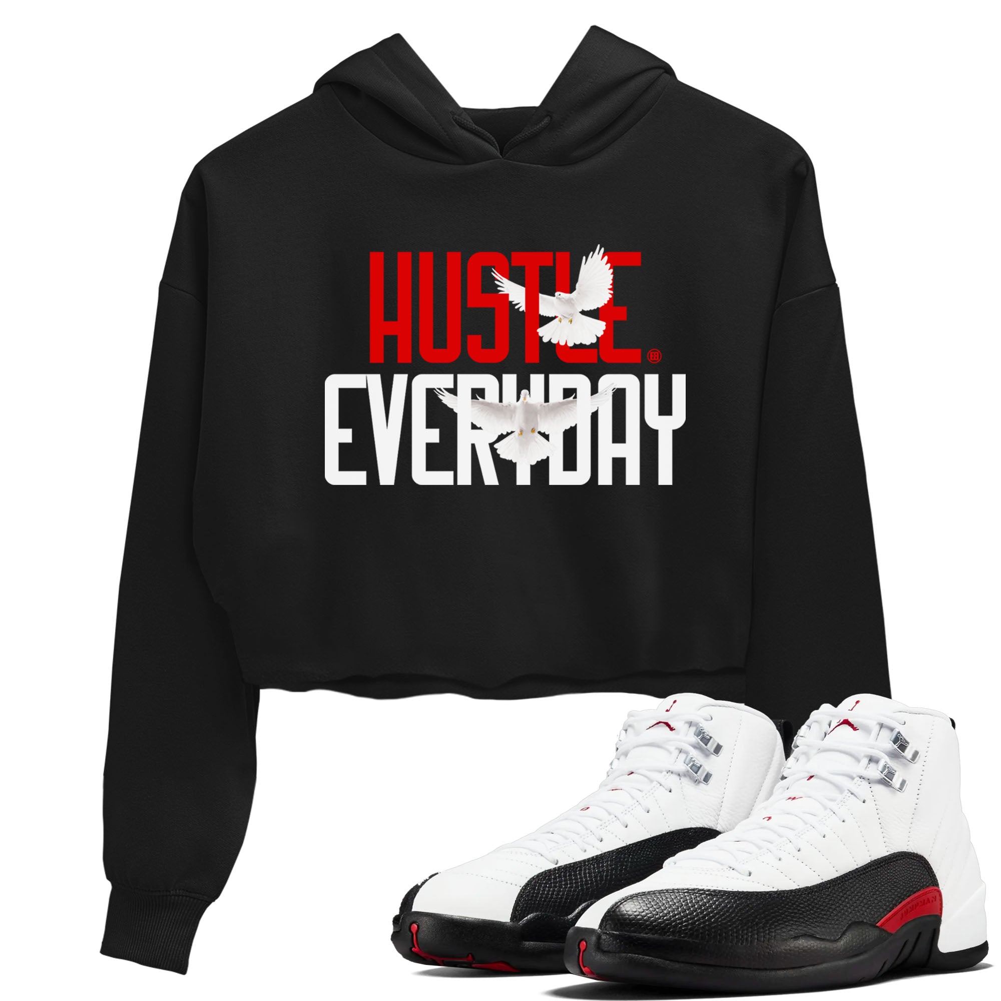 Air Jordan 12 Retro Taxi Flip shirts to match jordans Daily Hustle sneaker match tees 12s Red Taxi Drip Gear Zone Black 1 crop length shirt