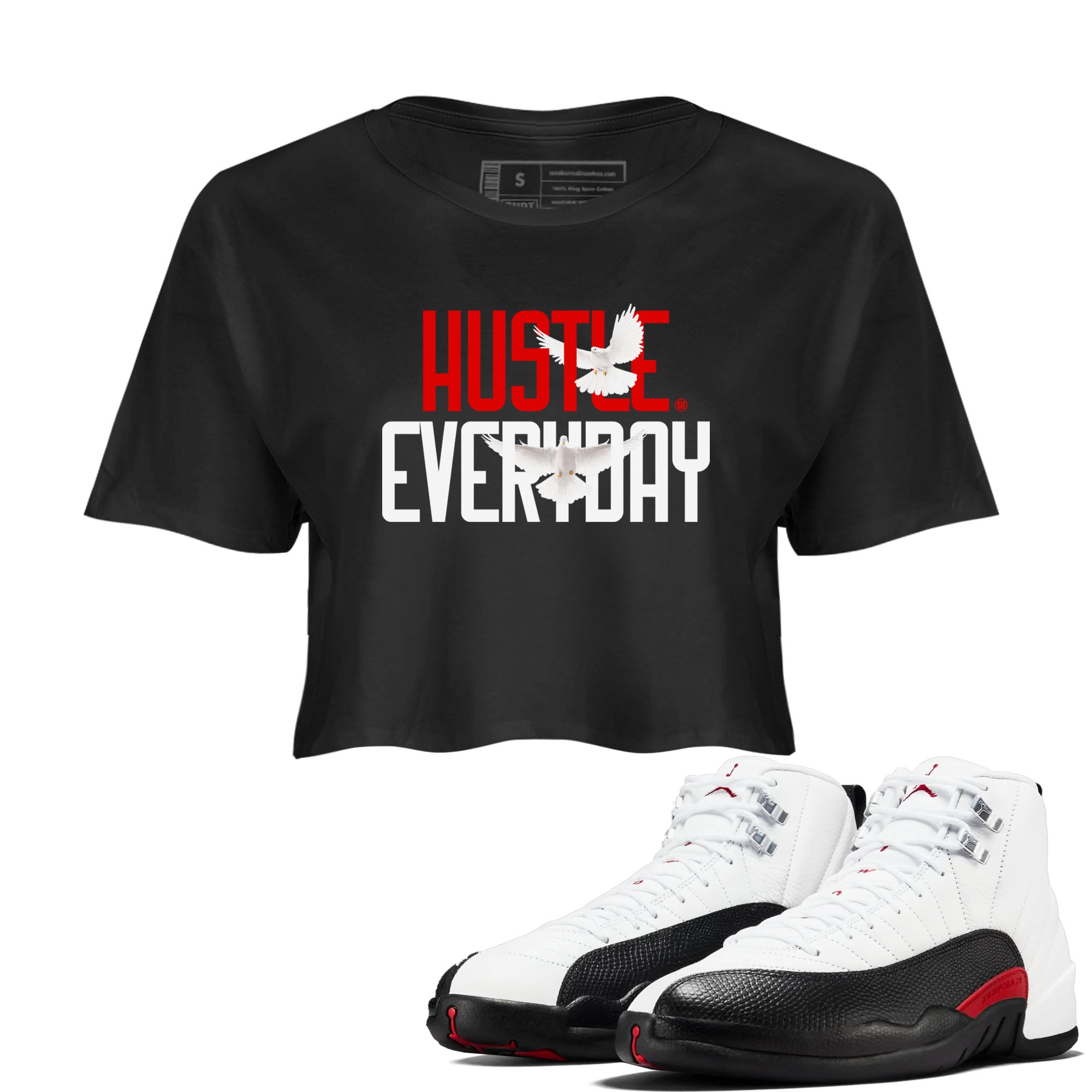Air Jordan 12 Retro Taxi Flip shirts to match jordans Daily Hustle sneaker match tees 12s Red Taxi Drip Gear Zone Black 1 crop length shirt
