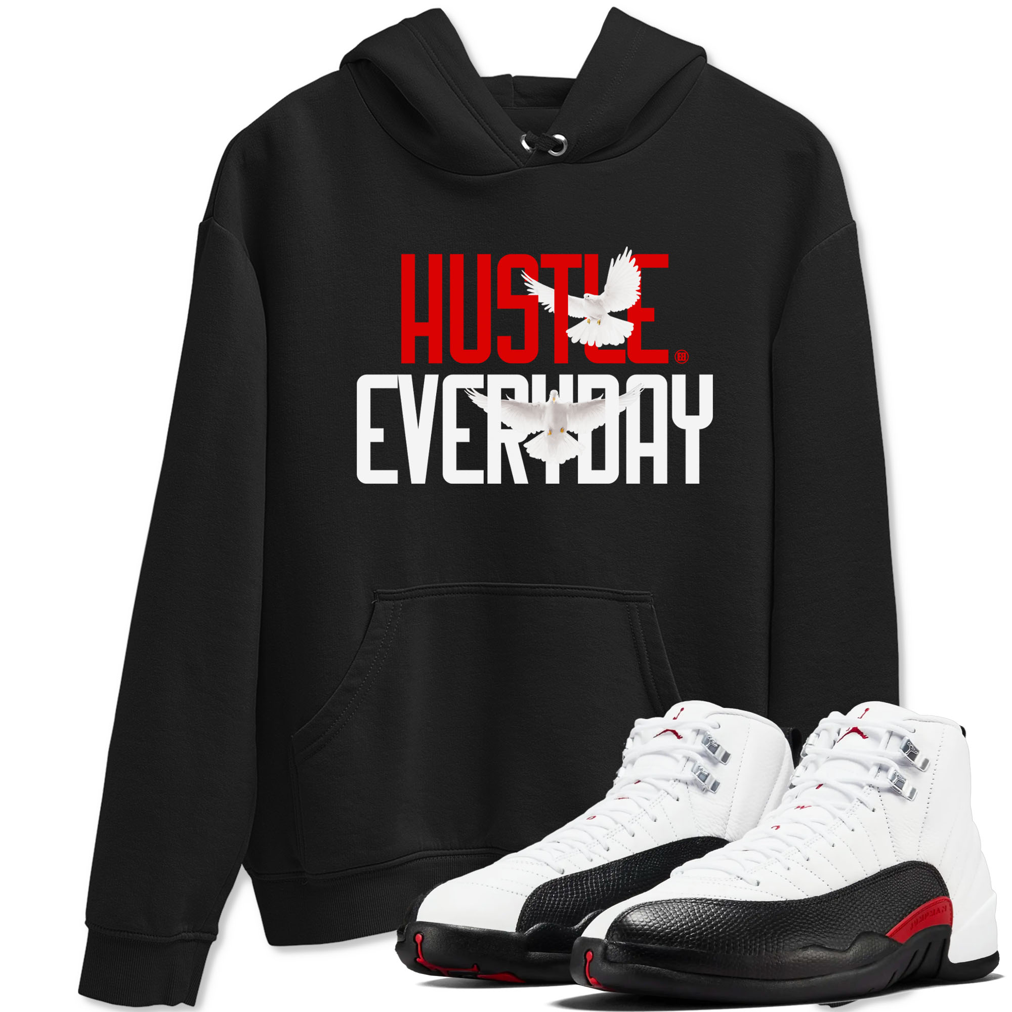 Air Jordan 12 Retro Taxi Flip shirts to match jordans Daily Hustle sneaker match tees 12s Red Taxi Drip Gear Zone unisex cotton Black 1 crew neck shirt