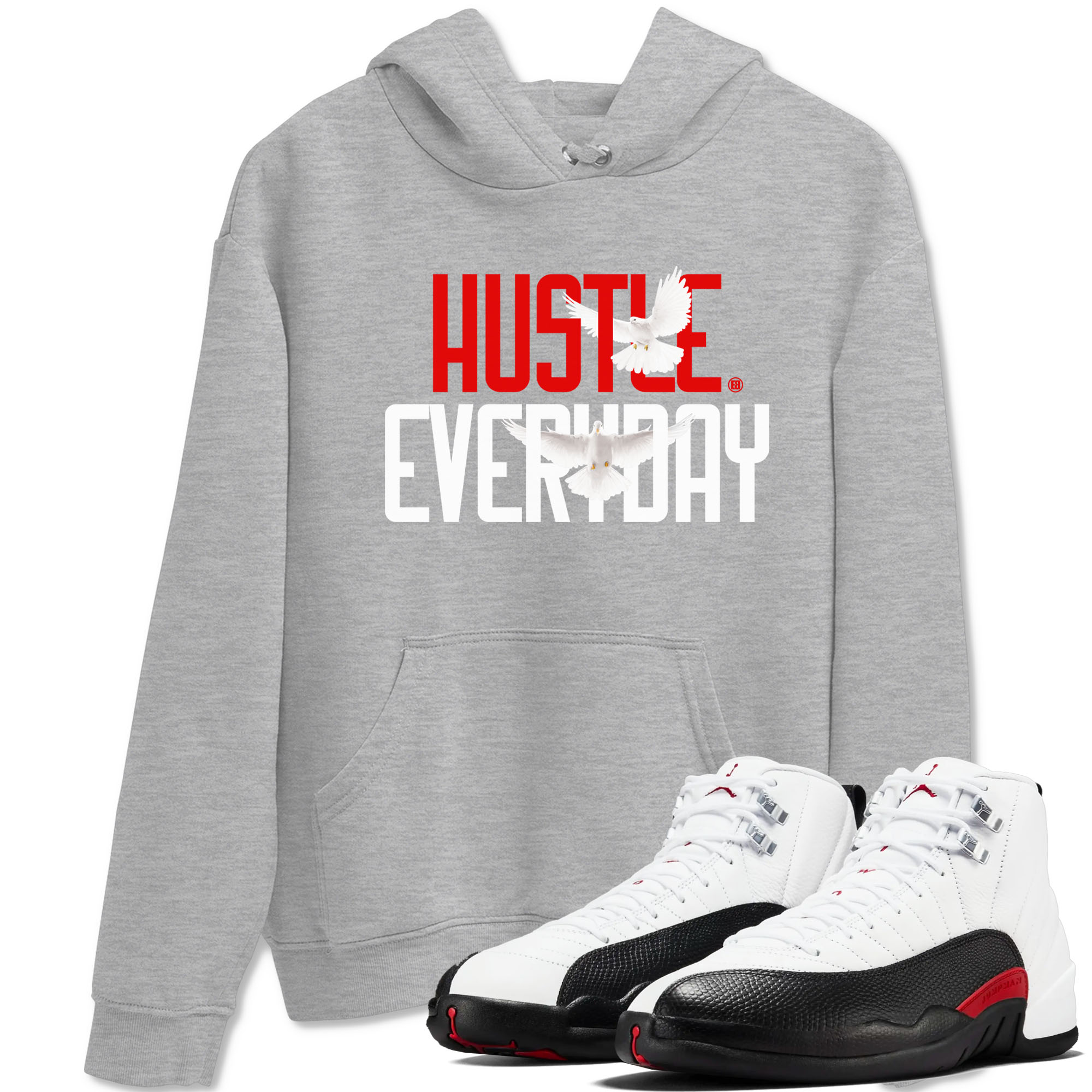 Air Jordan 12 Retro Taxi Flip shirts to match jordans Daily Hustle sneaker match tees 12s Red Taxi Drip Gear Zone unisex cotton Heather Grey 1 crew neck shirt
