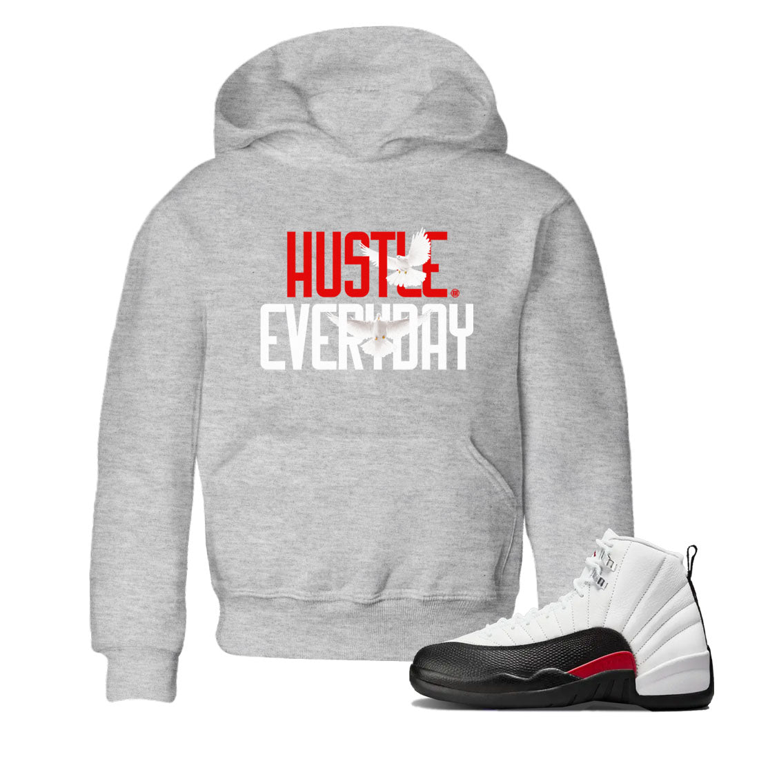 Air Jordan 12 Retro Taxi Flip shirts to match jordans Daily Hustle sneaker match tees 12s Red Taxi Drip Gear Zone baby toddler Heather Grey 1 cotton Shirt