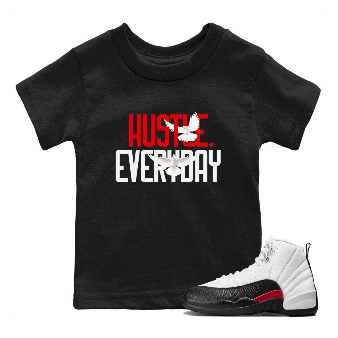 Air Jordan 12 Retro Taxi Flip shirts to match jordans Daily Hustle sneaker match tees 12s Red Taxi Drip Gear Zone baby toddler Black 1 cotton Shirt