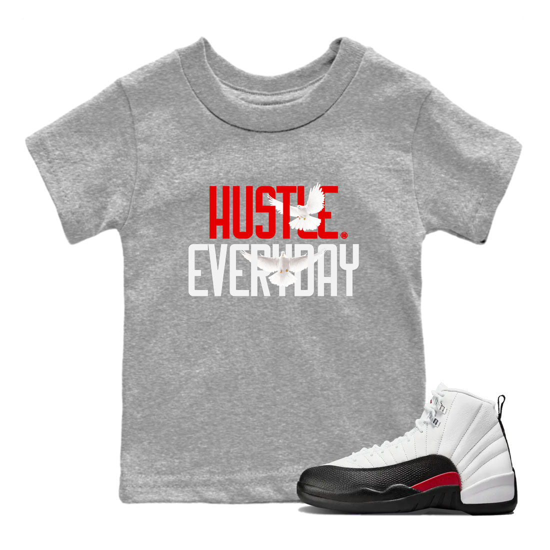 Air Jordan 12 Retro Taxi Flip shirts to match jordans Daily Hustle sneaker match tees 12s Red Taxi Drip Gear Zone baby toddler Heather Grey 1 cotton Shirt
