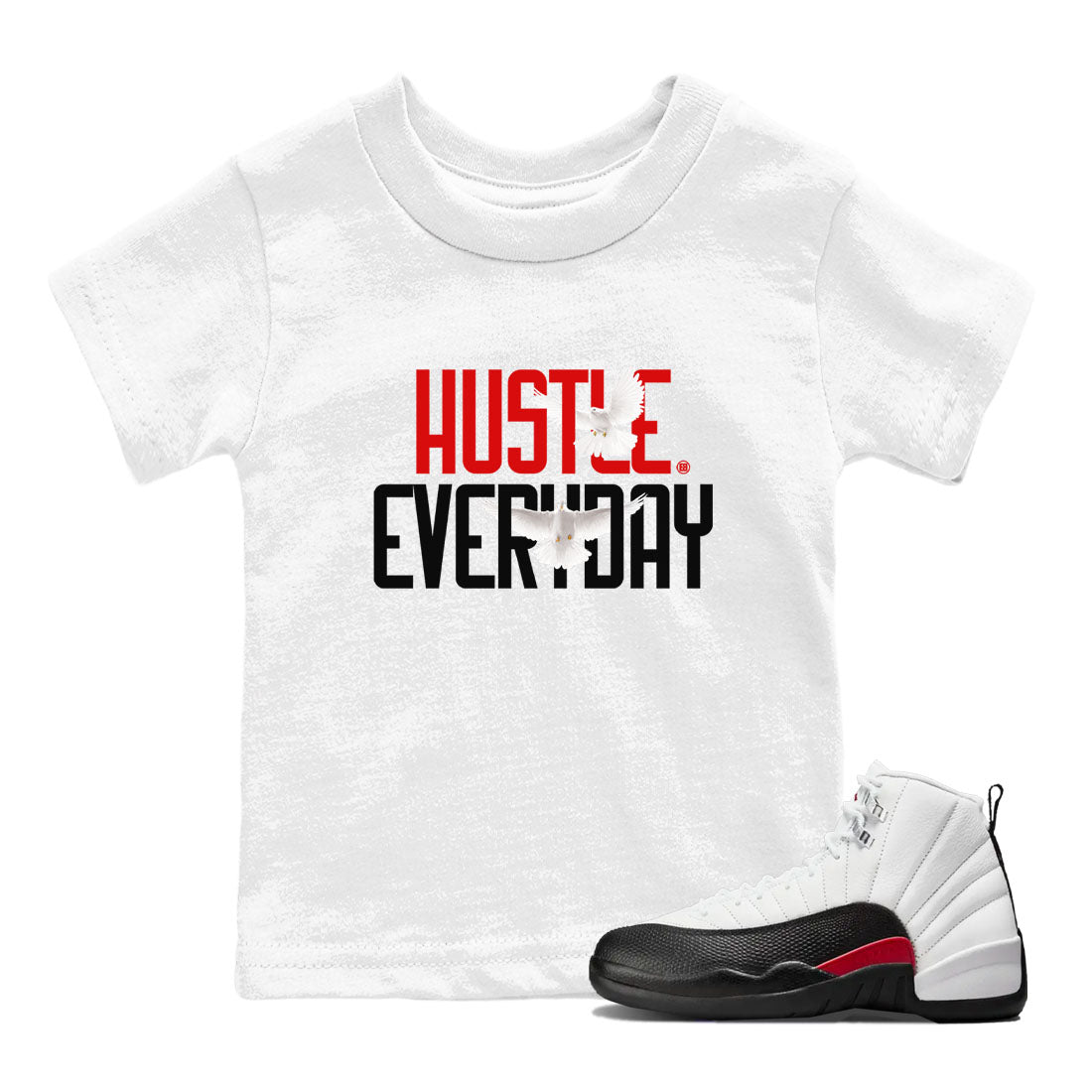 Air Jordan 12 Retro Taxi Flip shirts to match jordans Daily Hustle sneaker match tees 12s Red Taxi Drip Gear Zone baby toddler White 1 cotton Shirt