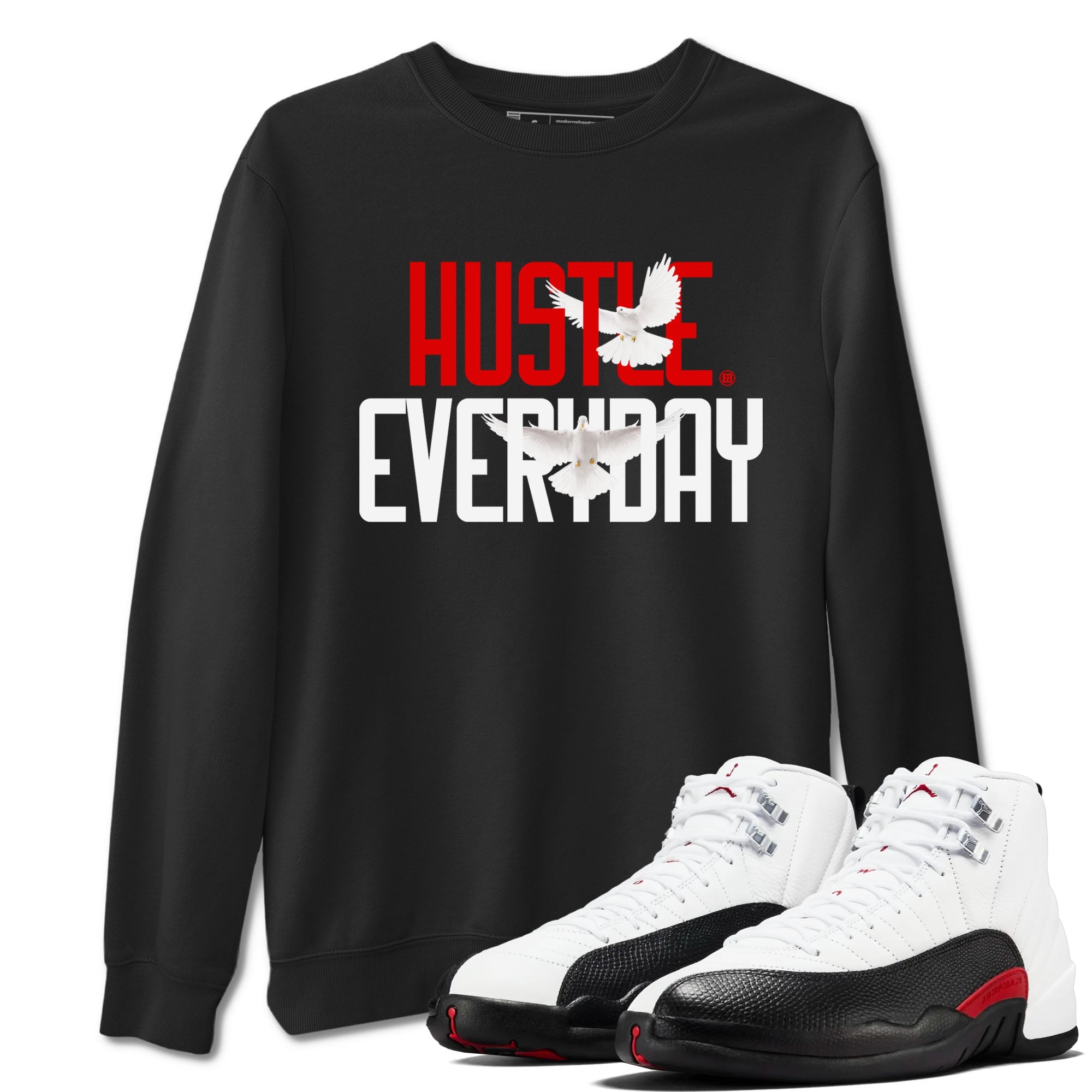 Air Jordan 12 Retro Taxi Flip shirts to match jordans Daily Hustle sneaker match tees 12s Red Taxi Drip Gear Zone unisex cotton Black 1 crew neck shirt