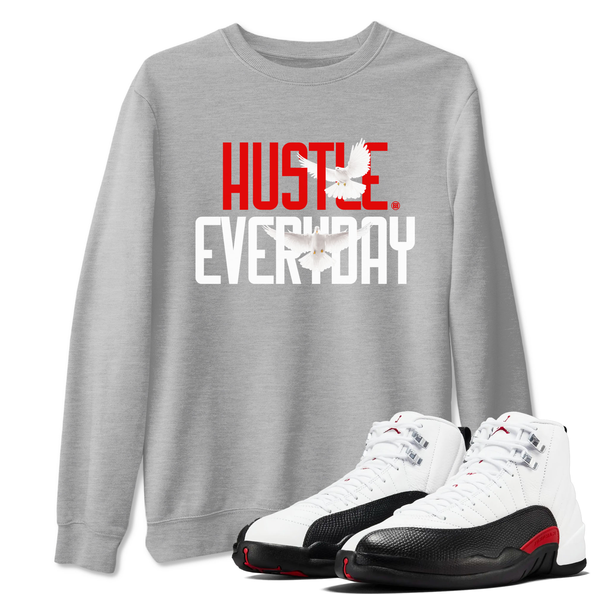 Air Jordan 12 Retro Taxi Flip shirts to match jordans Daily Hustle sneaker match tees 12s Red Taxi Drip Gear Zone unisex cotton Heather Grey 1 crew neck shirt