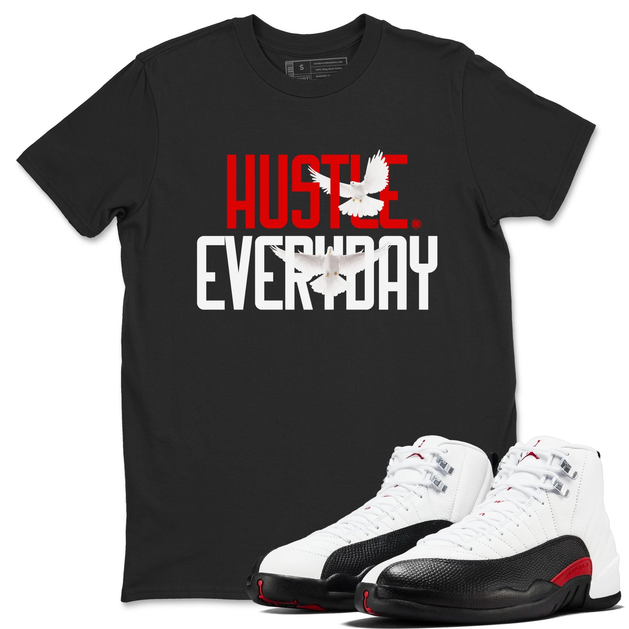 Air Jordan 12 Retro Taxi Flip shirts to match jordans Daily Hustle sneaker match tees 12s Red Taxi Drip Gear Zone unisex cotton Black 1 crew neck shirt