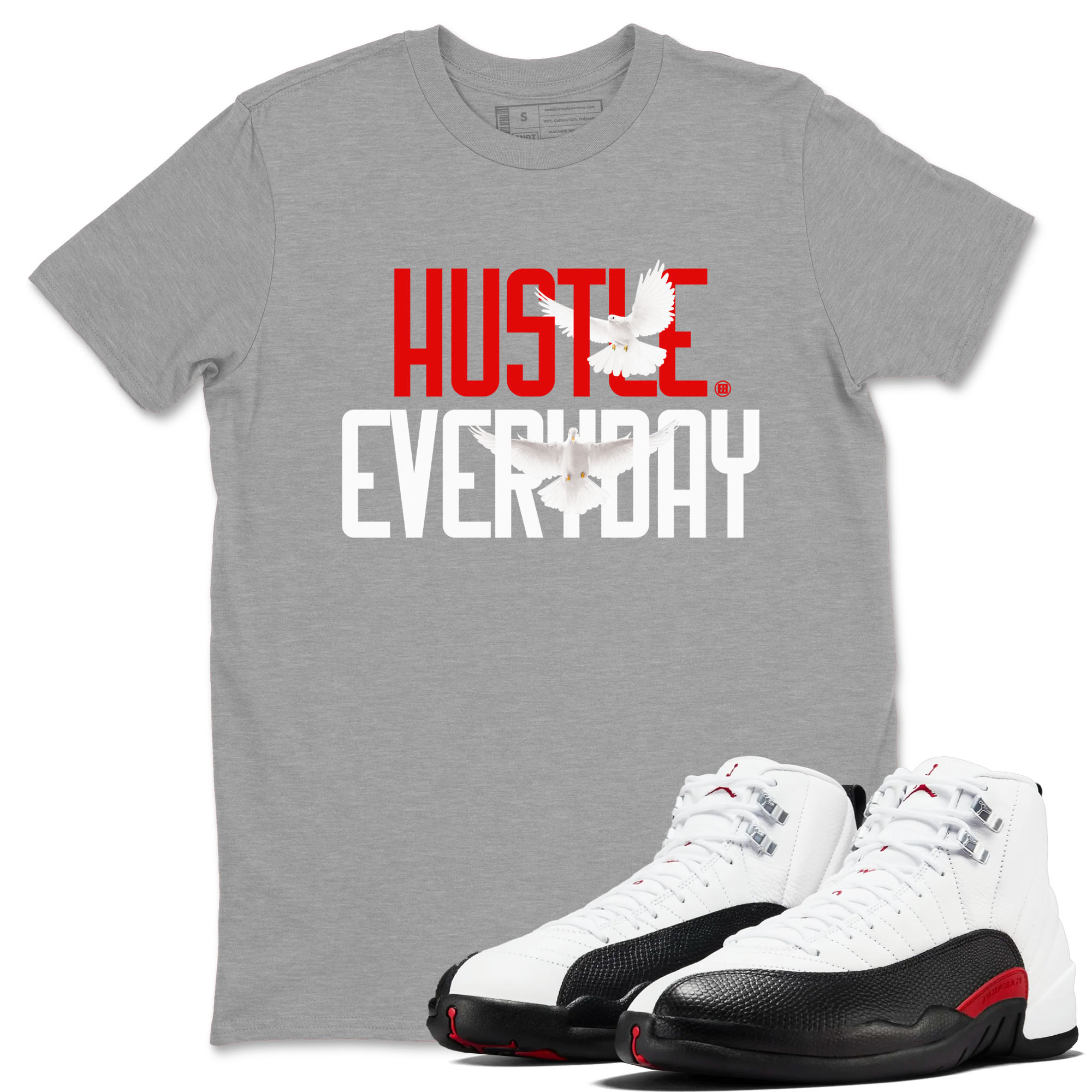 Air Jordan 12 Retro Taxi Flip shirts to match jordans Daily Hustle sneaker match tees 12s Red Taxi Drip Gear Zone unisex cotton Heather Grey 1 crew neck shirt