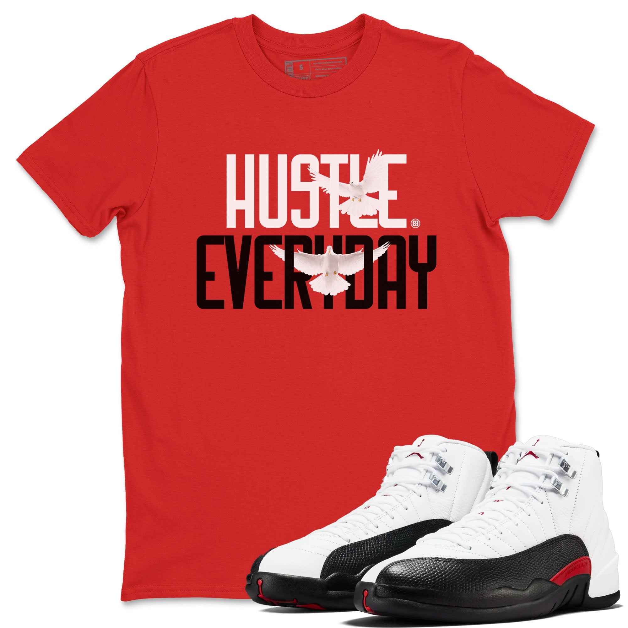 Air Jordan 12 Retro Taxi Flip shirts to match jordans Daily Hustle sneaker match tees 12s Red Taxi Drip Gear Zone unisex cotton Red 1 crew neck shirt