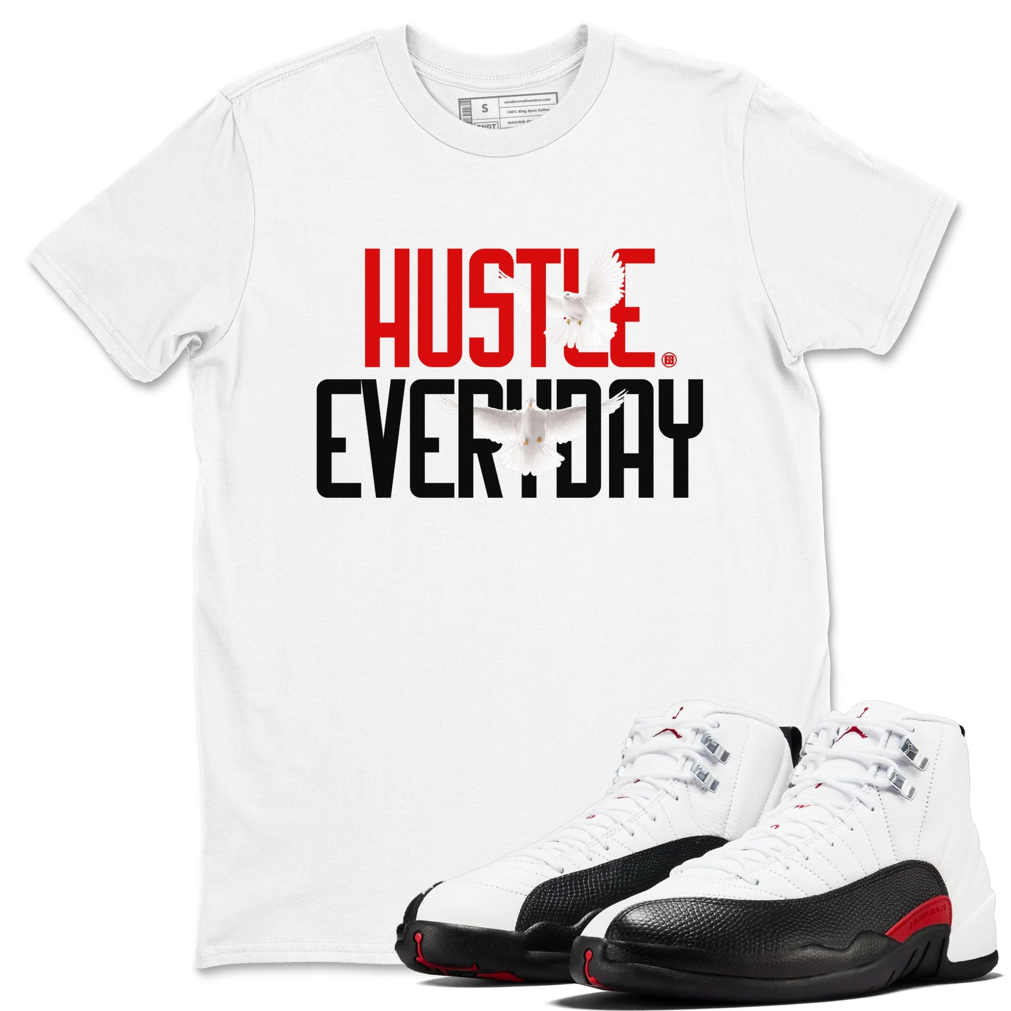 Air Jordan 12 Retro Taxi Flip shirts to match jordans Daily Hustle sneaker match tees 12s Red Taxi Drip Gear Zone unisex cotton White 1 crew neck shirt