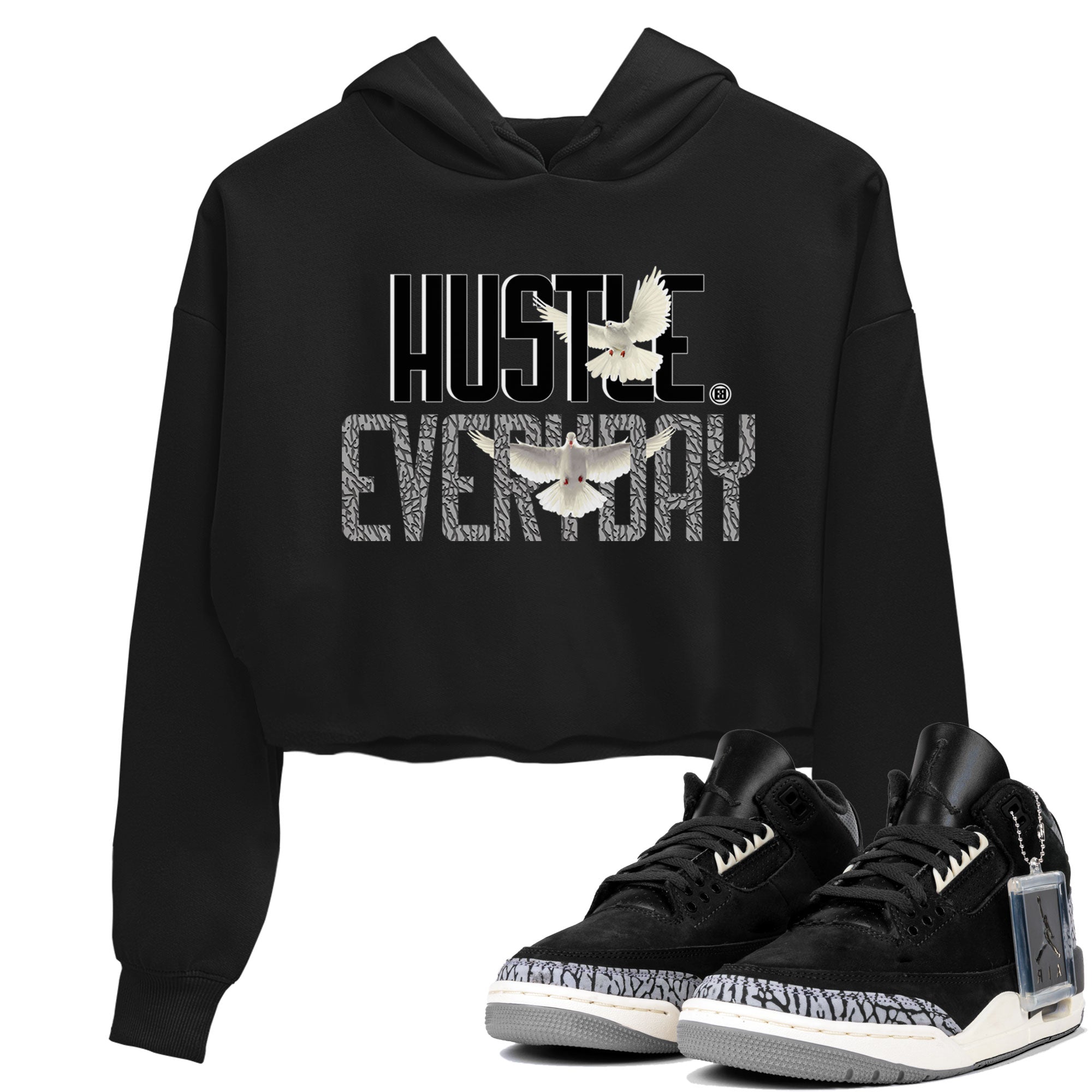 Air Jordan 3 Off Noir shirt to match jordans Daily Hustle sneaker tees Air Jordan 3 Retro Off Noir Drip Gear Zone Black 1 Crop T-Shirt
