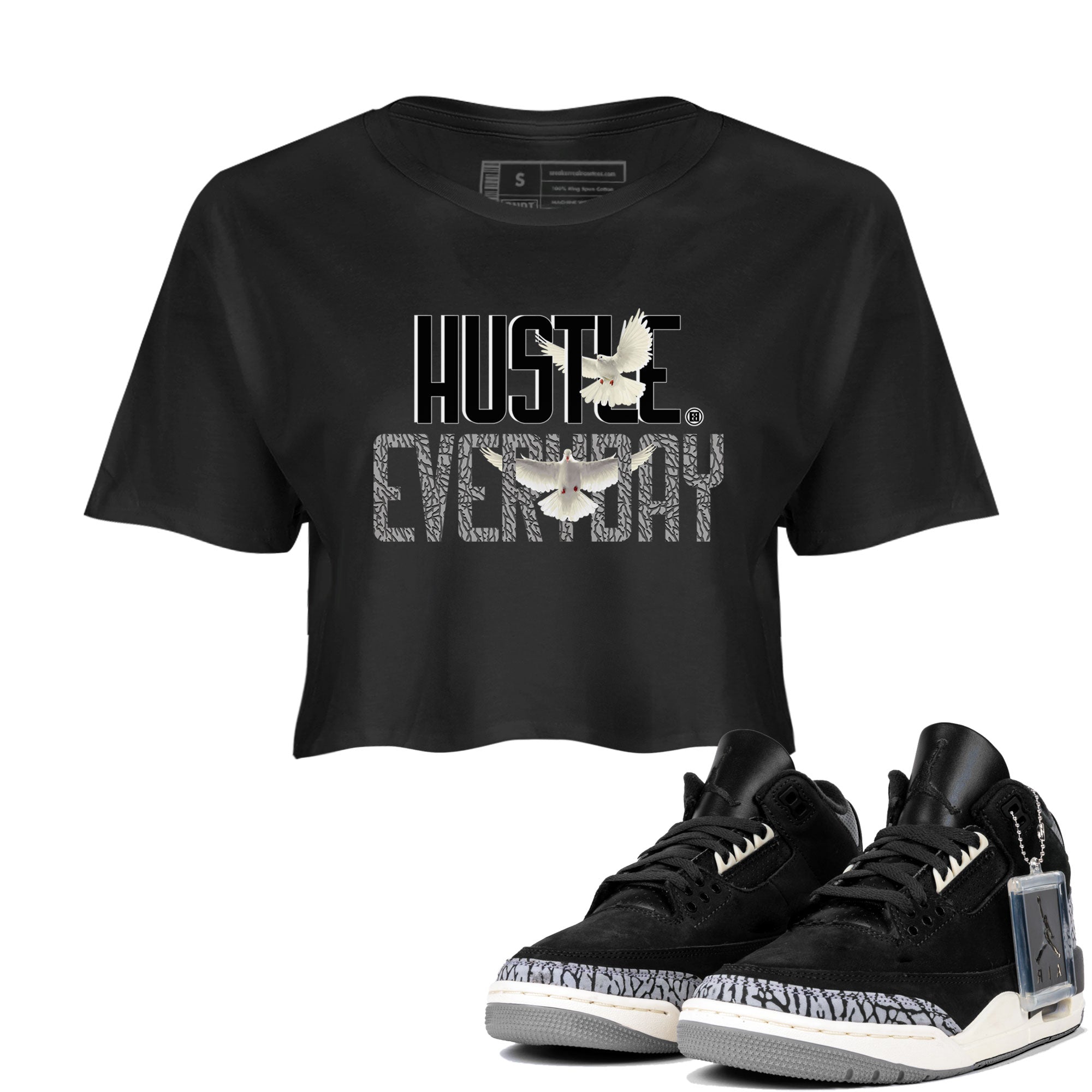 Air Jordan 3 Off Noir shirt to match jordans Daily Hustle sneaker tees Air Jordan 3 Retro Off Noir Drip Gear Zone Black 1 Crop T-Shirt