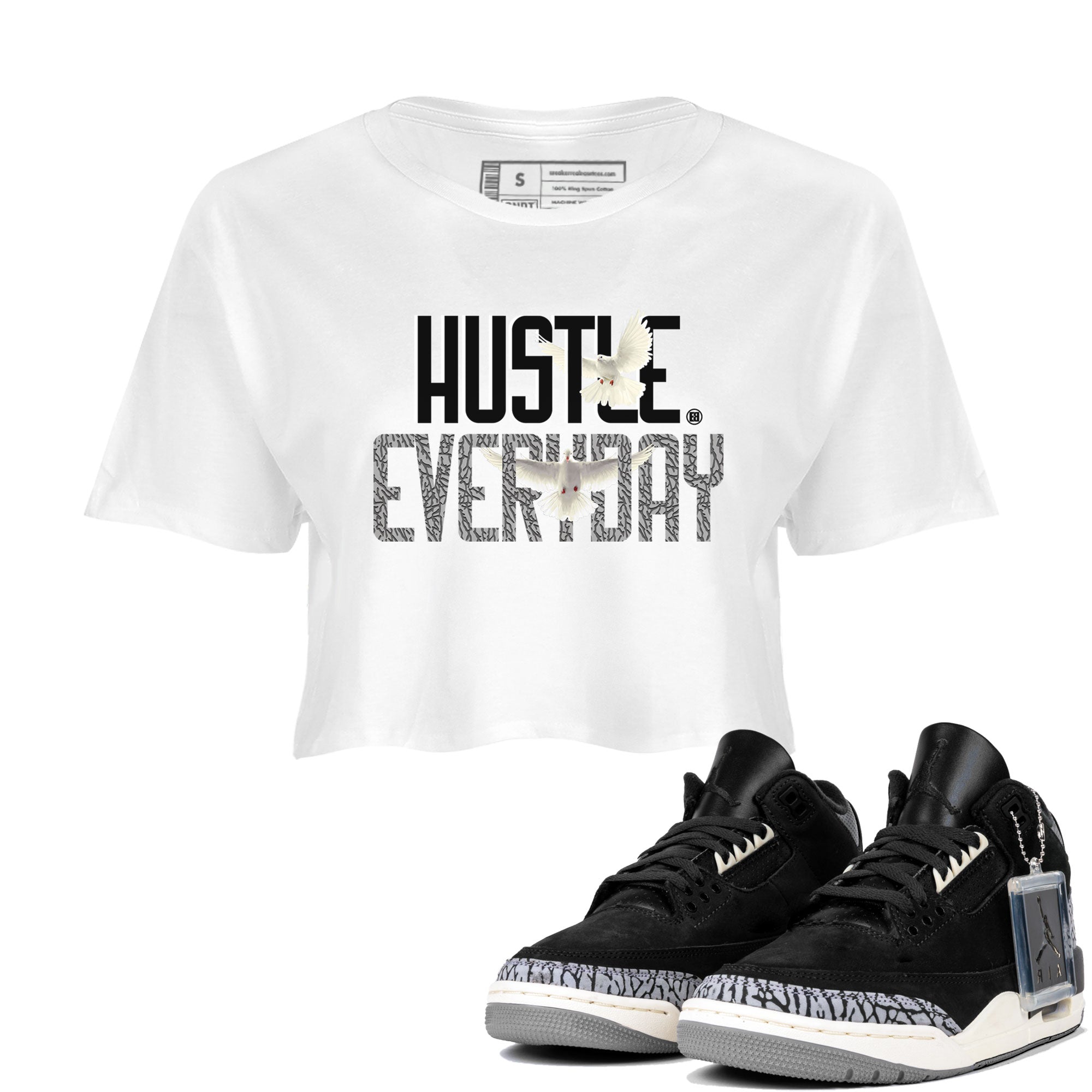 Air Jordan 3 Off Noir shirt to match jordans Daily Hustle sneaker tees Air Jordan 3 Retro Off Noir Drip Gear Zone White 1 Crop T-Shirt
