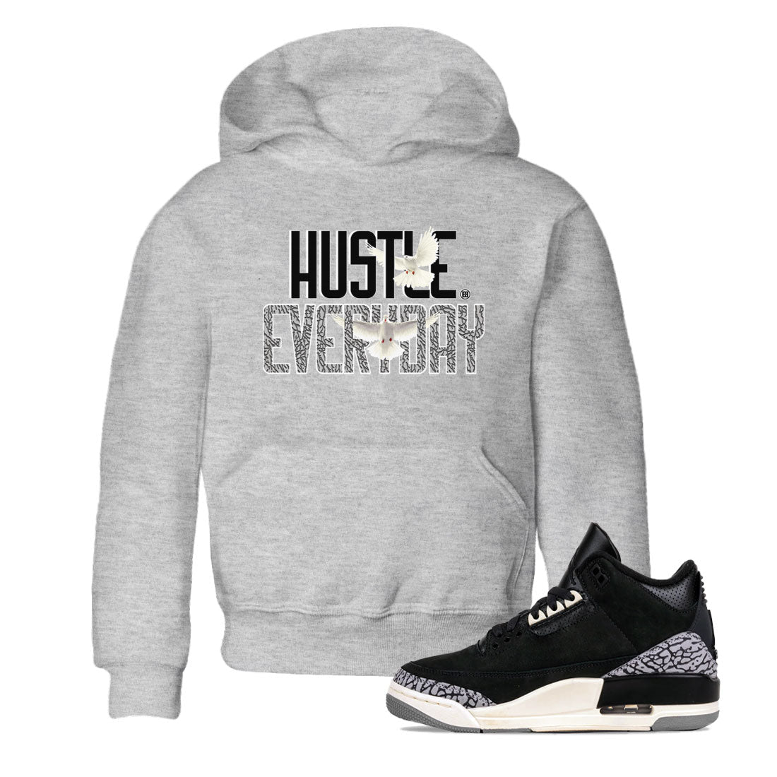 Air Jordan 3 Off Noir shirt to match jordans Daily Hustle sneaker tees Air Jordan 3 Retro Off Noir Drip Gear Zone Baby Toddler Heather Grey 1 T-Shirt