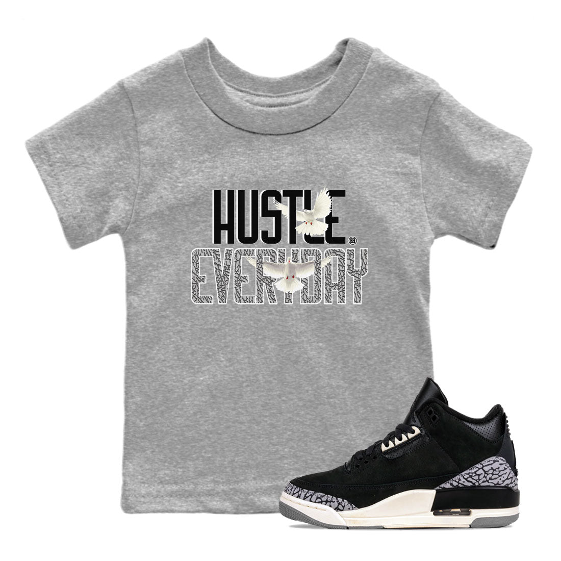Air Jordan 3 Off Noir shirt to match jordans Daily Hustle sneaker tees Air Jordan 3 Retro Off Noir Drip Gear Zone Baby Toddler Heather Grey 1 T-Shirt