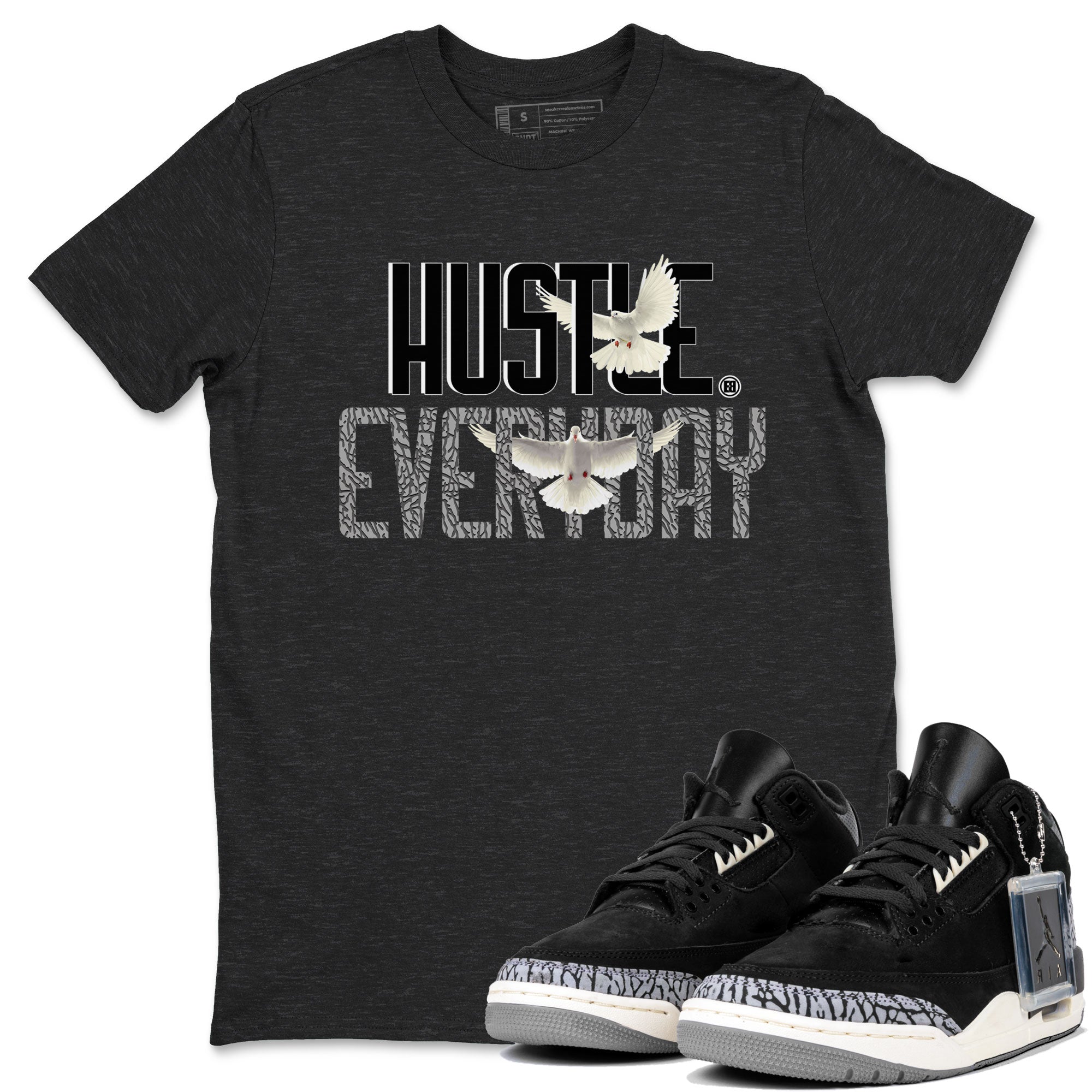 Air Jordan 3 Off Noir shirt to match jordans Daily Hustle sneaker tees Air Jordan 3 Retro Off Noir Drip Gear Zone Unisex Charcoal Heather 1 T-Shirt