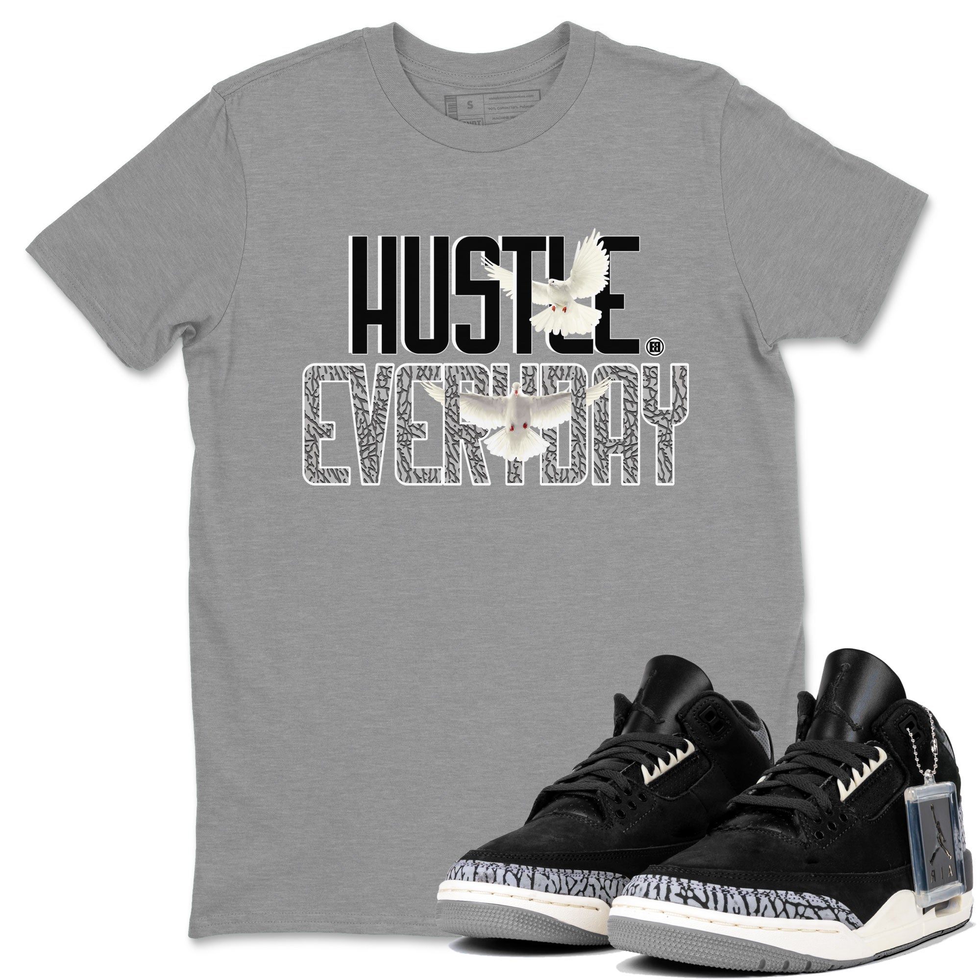 Air Jordan 3 Off Noir shirt to match jordans Daily Hustle sneaker tees Air Jordan 3 Retro Off Noir Drip Gear Zone Unisex Heather Grey 1 T-Shirt