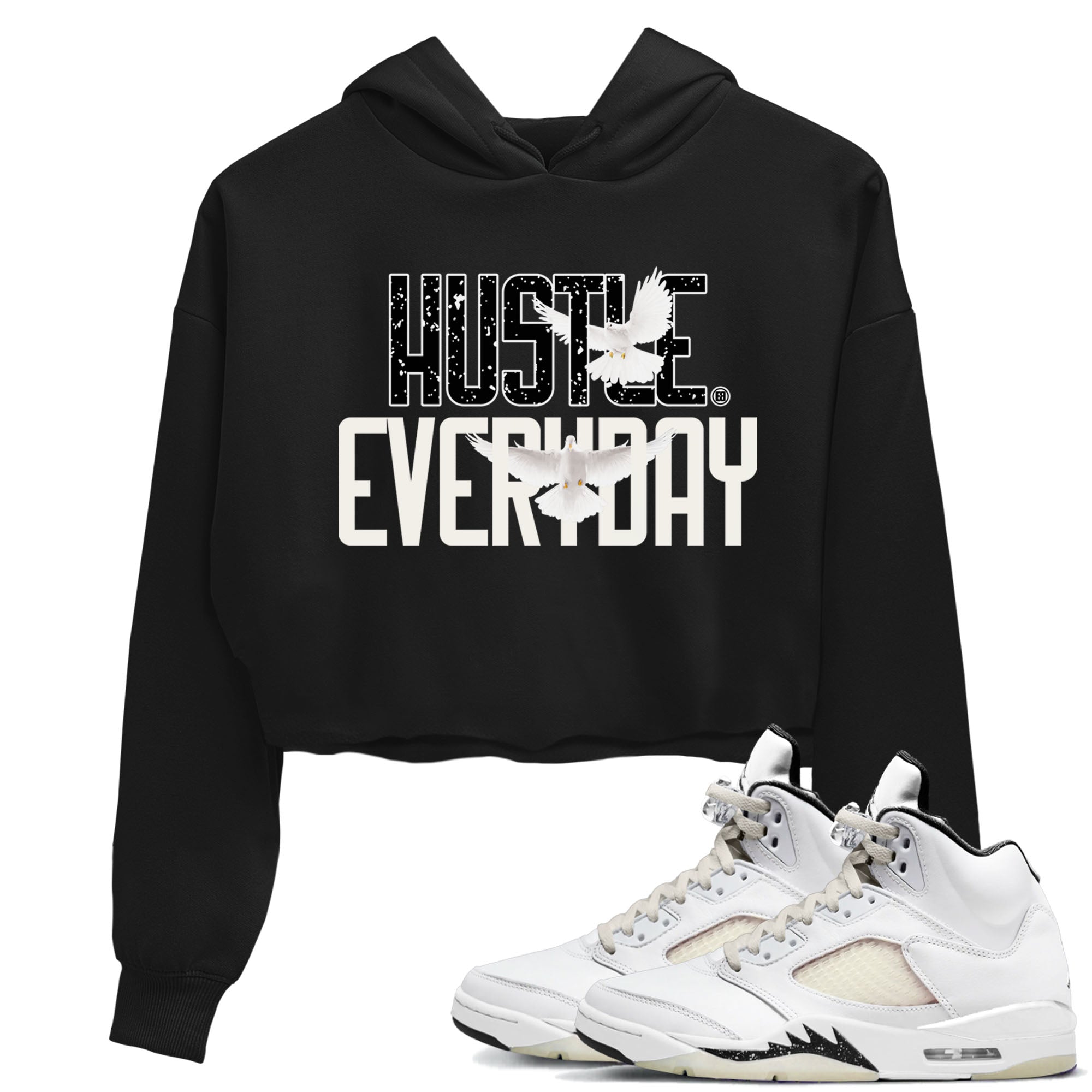 AJ5 Sail shirt to match jordans Daily Hustle sneaker tees Air Jordan 5 Sail Drip Gear Zone Black 1 crop length shirt