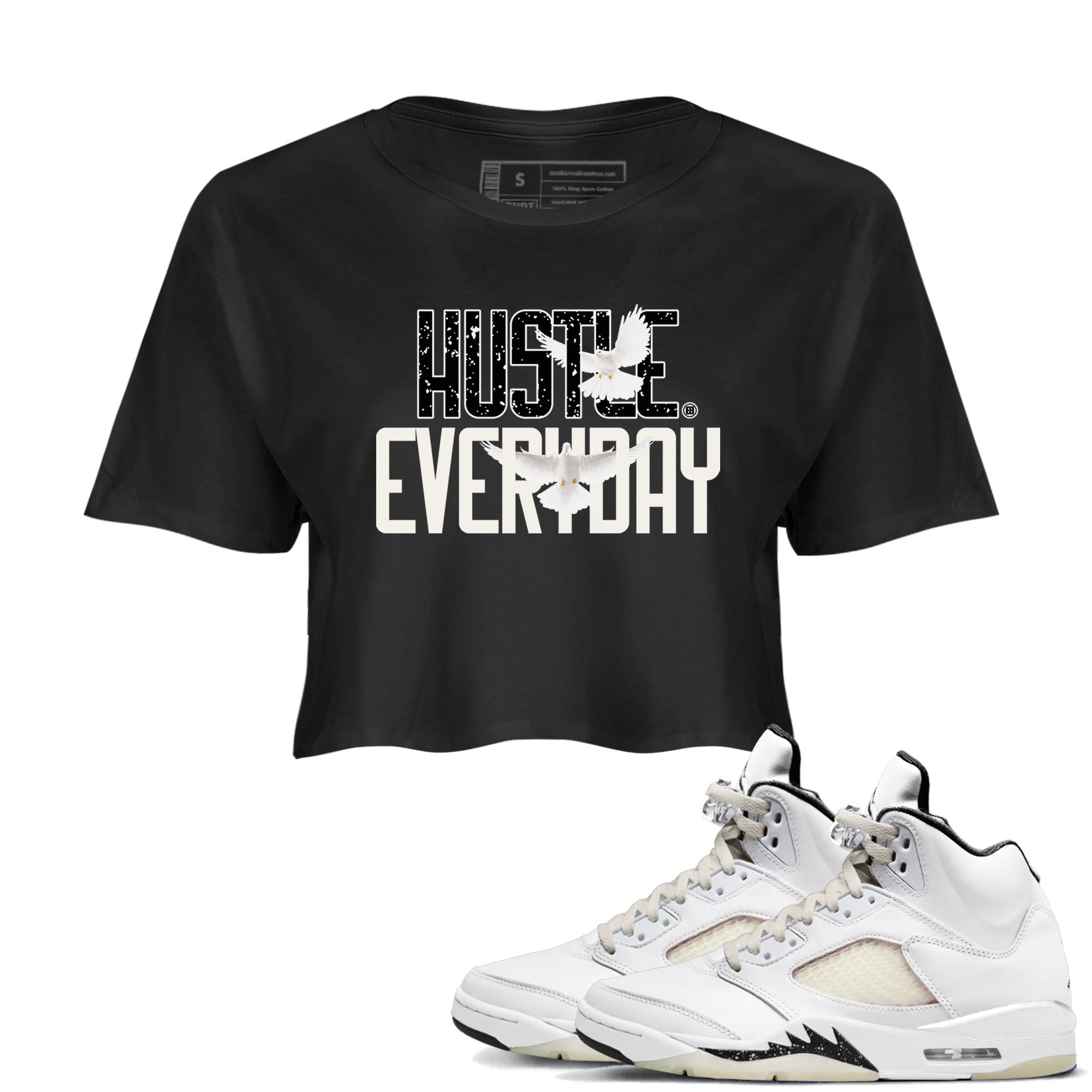 AJ5 Sail shirt to match jordans Daily Hustle sneaker tees Air Jordan 5 Sail Drip Gear Zone Black 1 crop length shirt