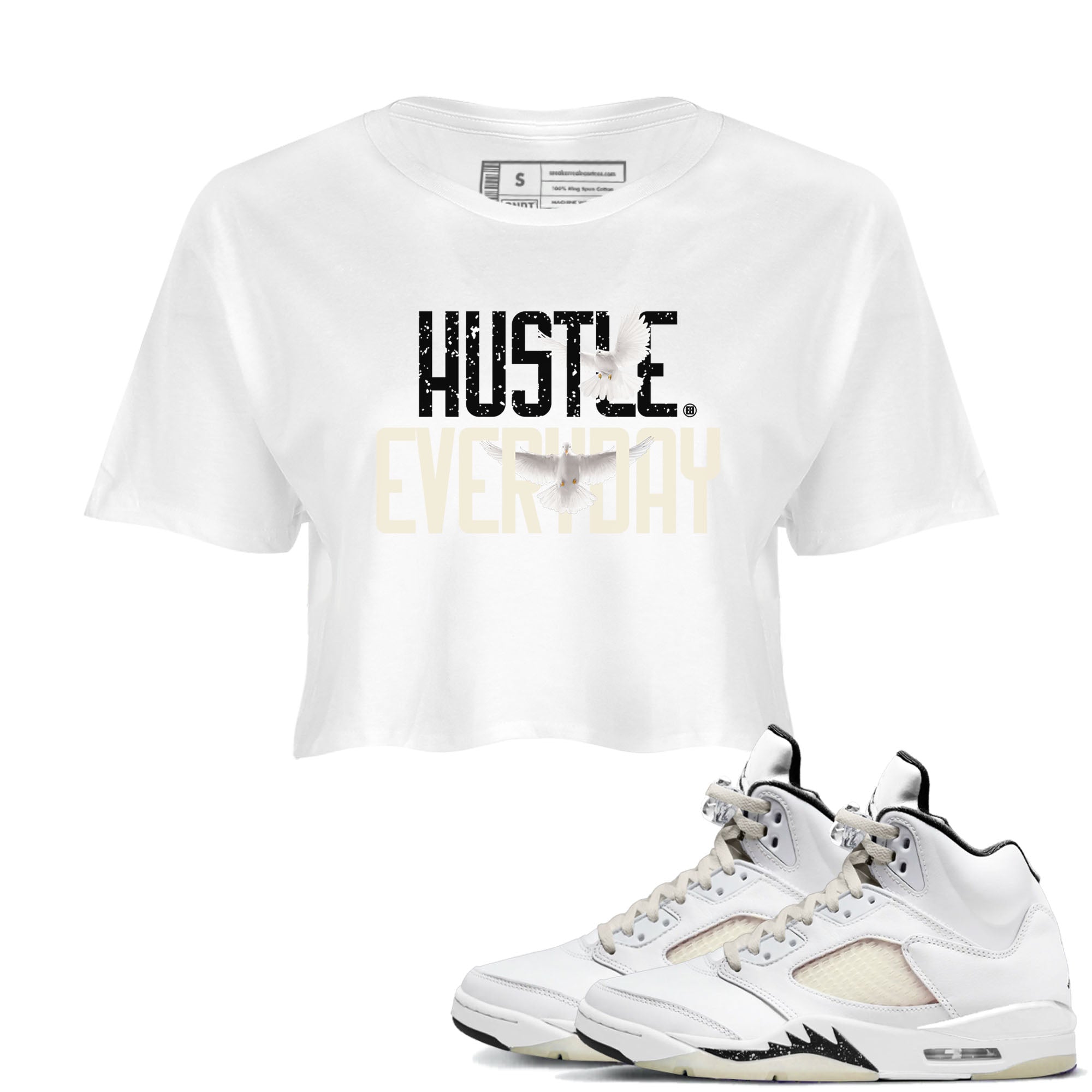 AJ5 Sail shirt to match jordans Daily Hustle sneaker tees Air Jordan 5 Sail Drip Gear Zone White 1 crop length shirt