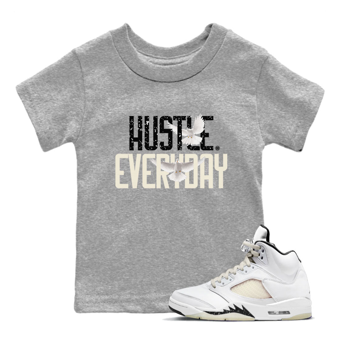 AJ5 Sail shirt to match jordans Daily Hustle sneaker tees Air Jordan 5 Sail Drip Gear Zone baby toddler Heather Grey 1 cotton Shirt