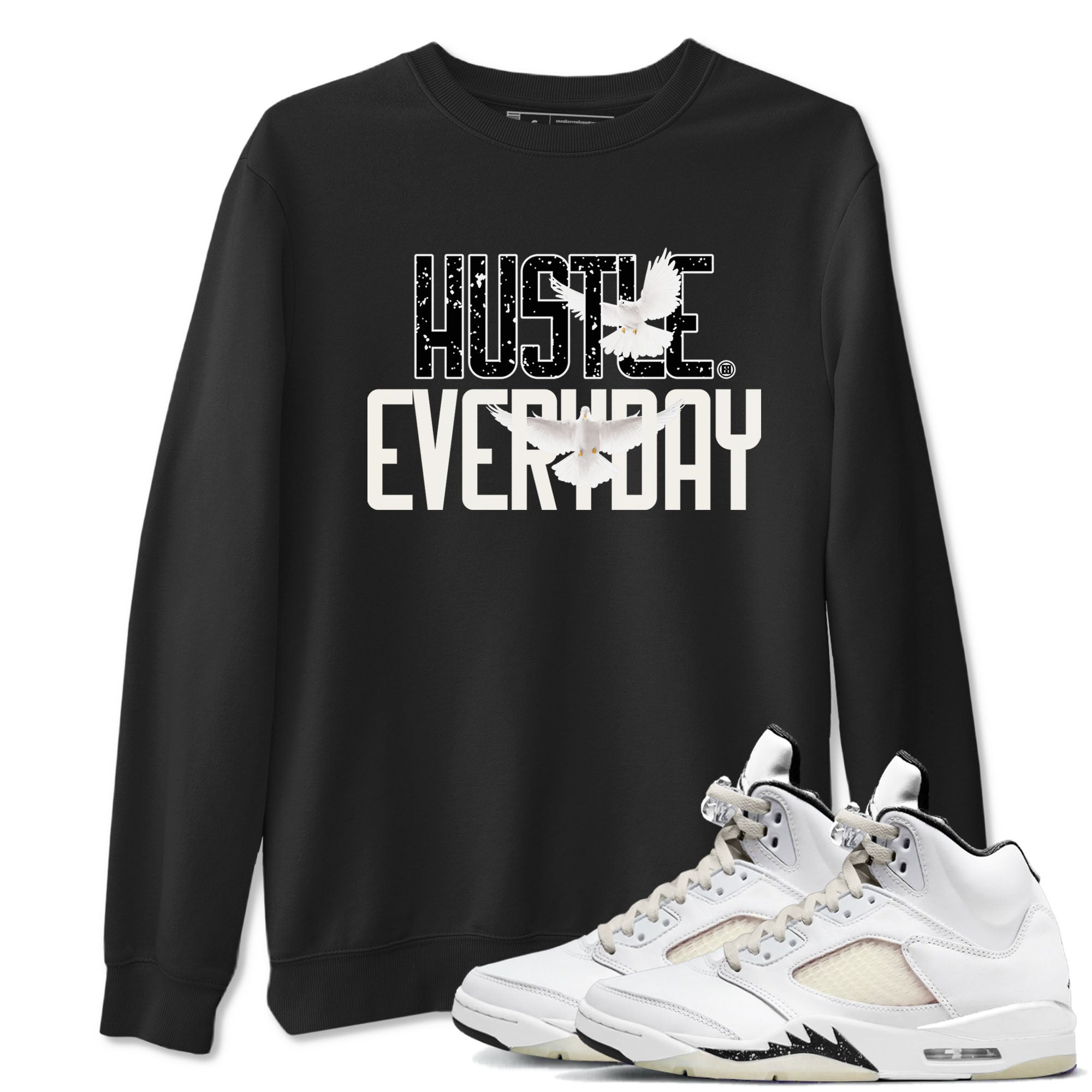 AJ5 Sail shirt to match jordans Daily Hustle sneaker tees Air Jordan 5 Sail Drip Gear Zone unisex cotton Black 1 crew neck shirt