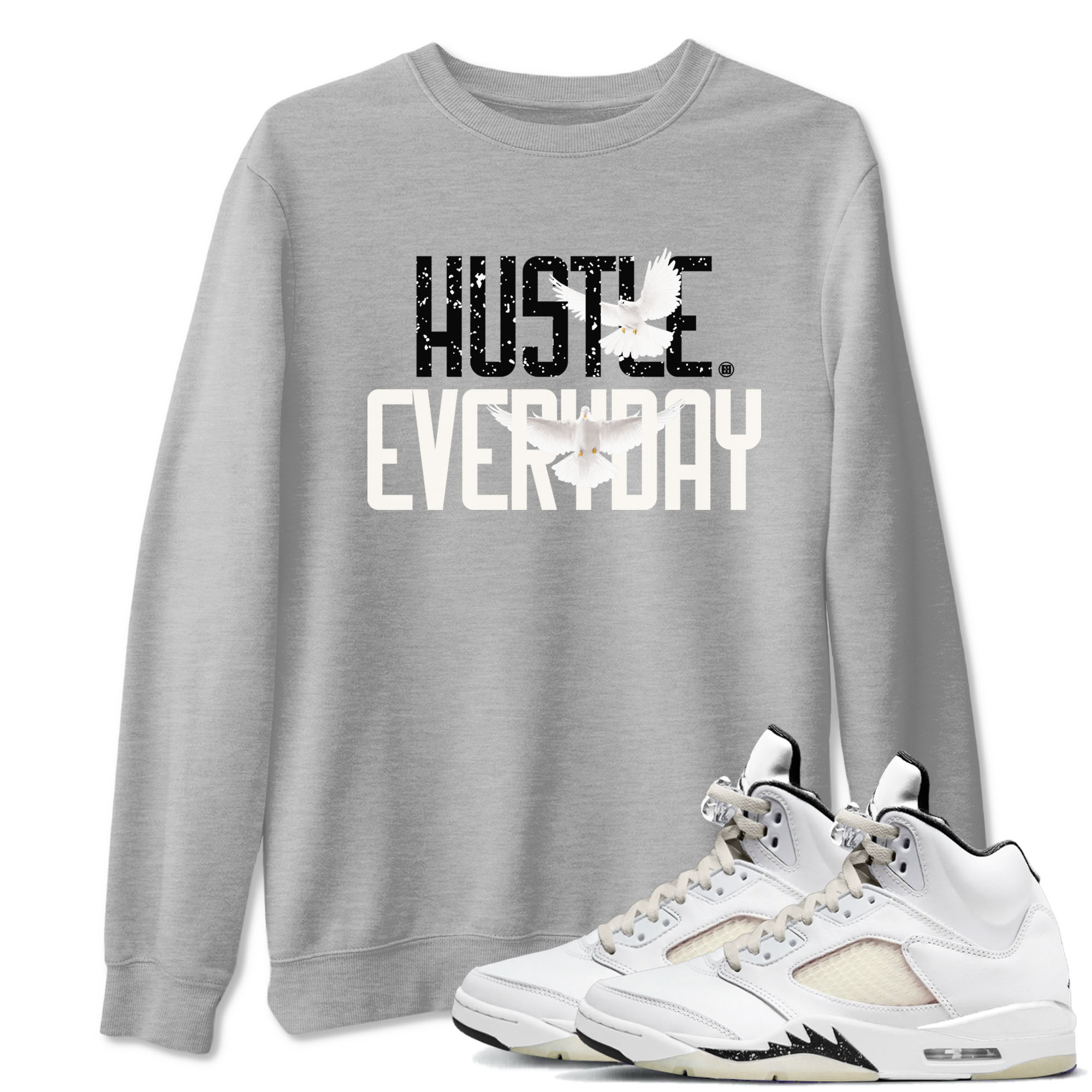 AJ5 Sail shirt to match jordans Daily Hustle sneaker tees Air Jordan 5 Sail Drip Gear Zone unisex cotton Heather Grey 1 crew neck shirt