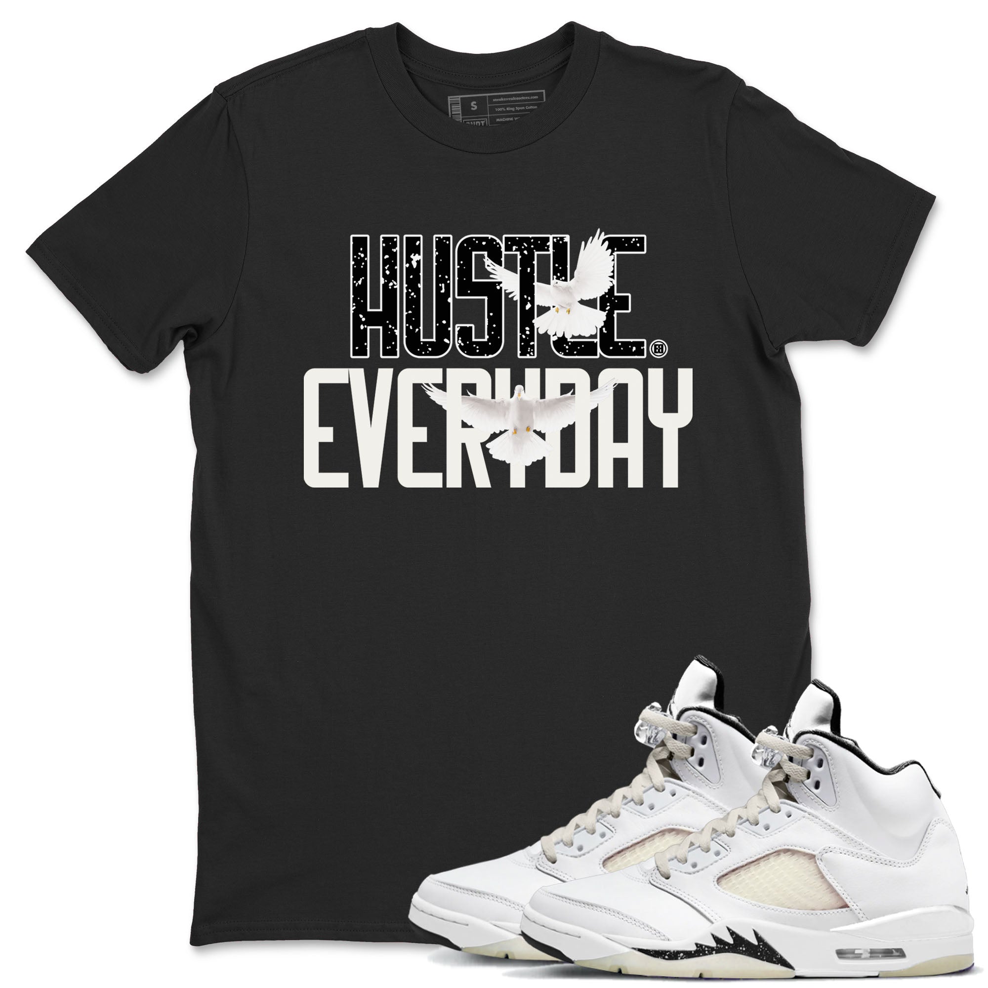 AJ5 Sail shirt to match jordans Daily Hustle sneaker tees Air Jordan 5 Sail Drip Gear Zone unisex cotton Black 1 crew neck shirt