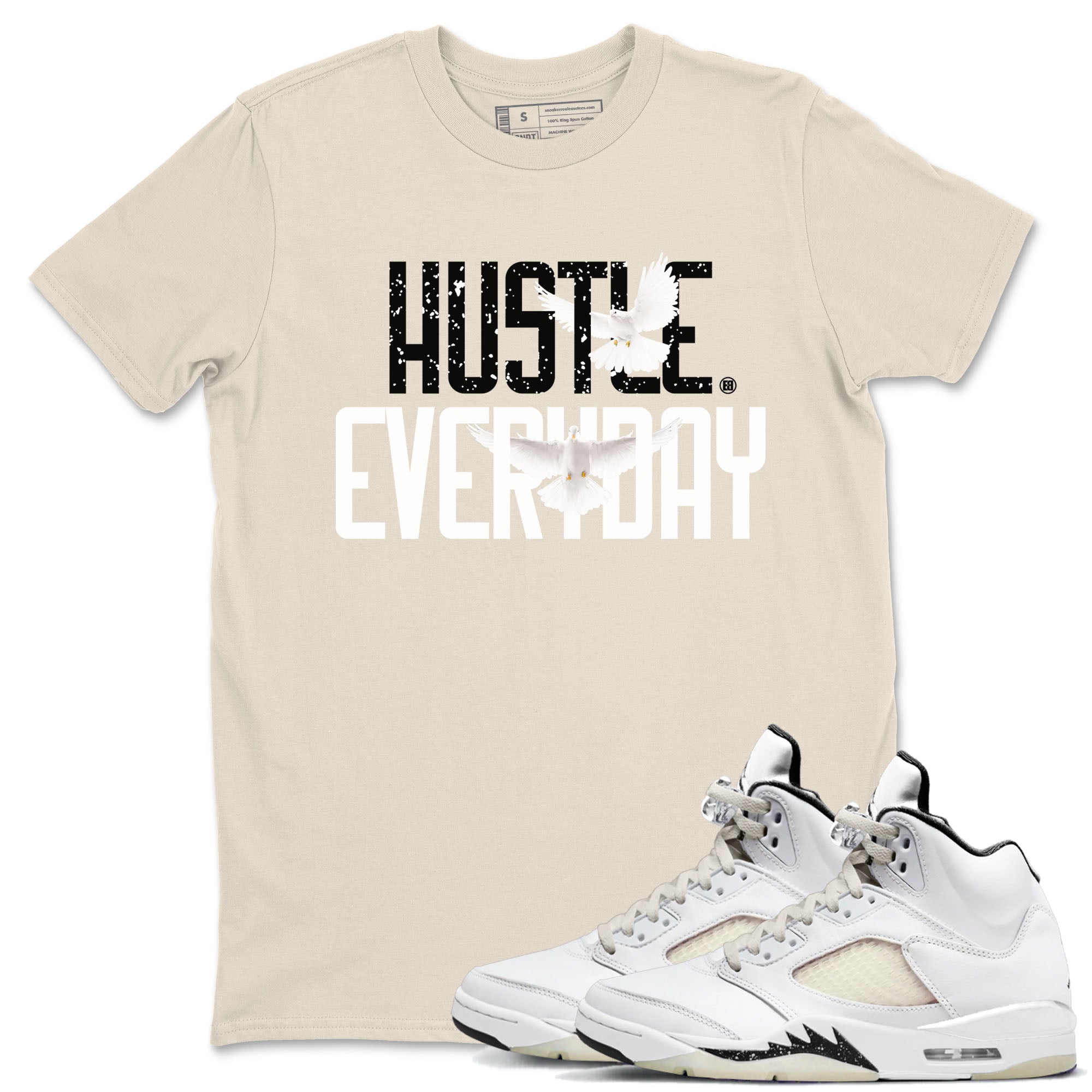 AJ5 Sail shirt to match jordans Daily Hustle sneaker tees Air Jordan 5 Sail Drip Gear Zone unisex cotton Natural 1 crew neck shirt