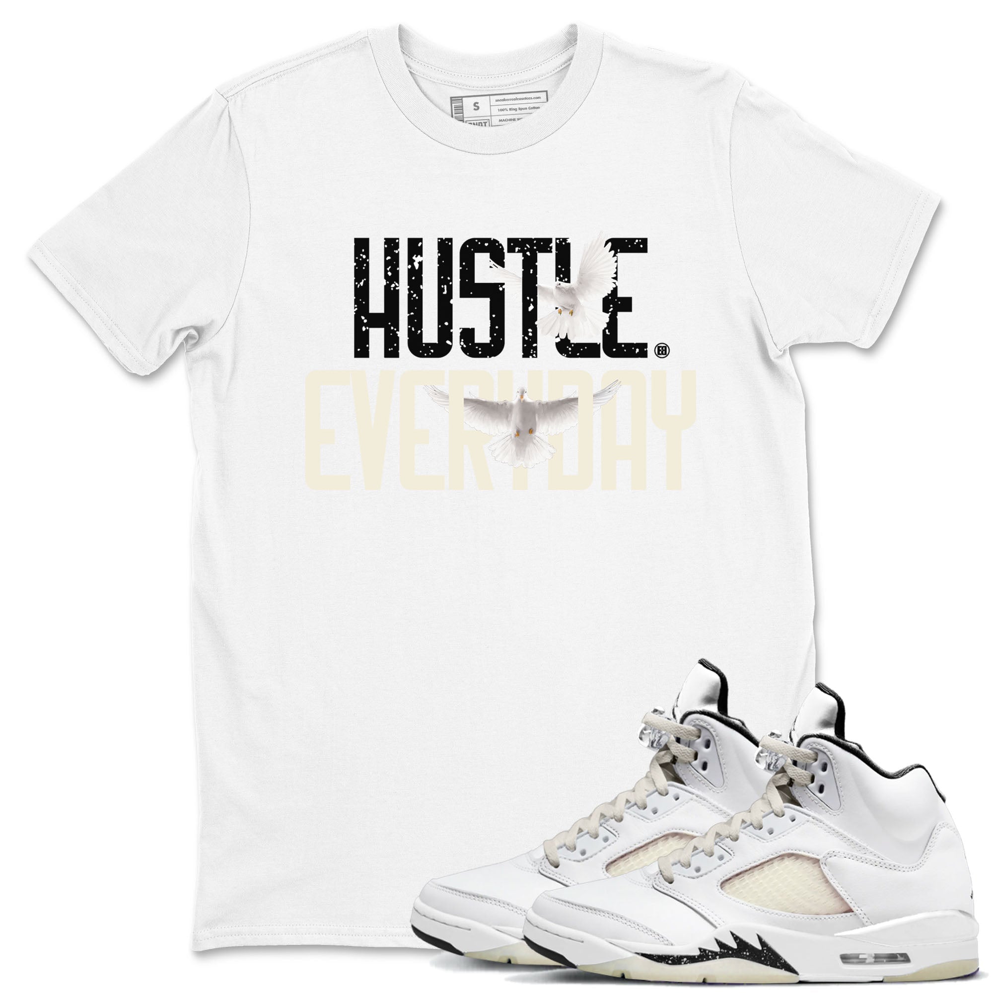 AJ5 Sail shirt to match jordans Daily Hustle sneaker tees Air Jordan 5 Sail Drip Gear Zone unisex cotton White 1 crew neck shirt