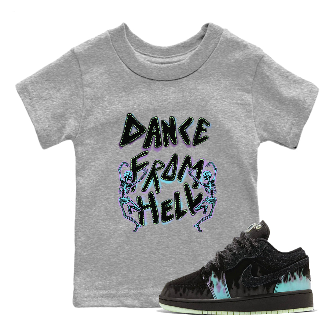1s Fortune Fly shirts to match jordans Dance From Hell sneaker match tees Air Jordan 1 Fortune Fly match shoes to clothes Drip Gear Zone Youth Baby Heather Grey 1 tee