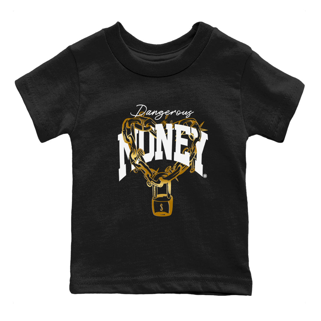 Air Jordan 1 High OG Black Metallic Gold shirts to match jordans Dangerous Money sneaker match tees Jordan 1 Black Metallic Gold Drip Gear Zone streetwear brand Baby and Youth Black 2 cotton tee