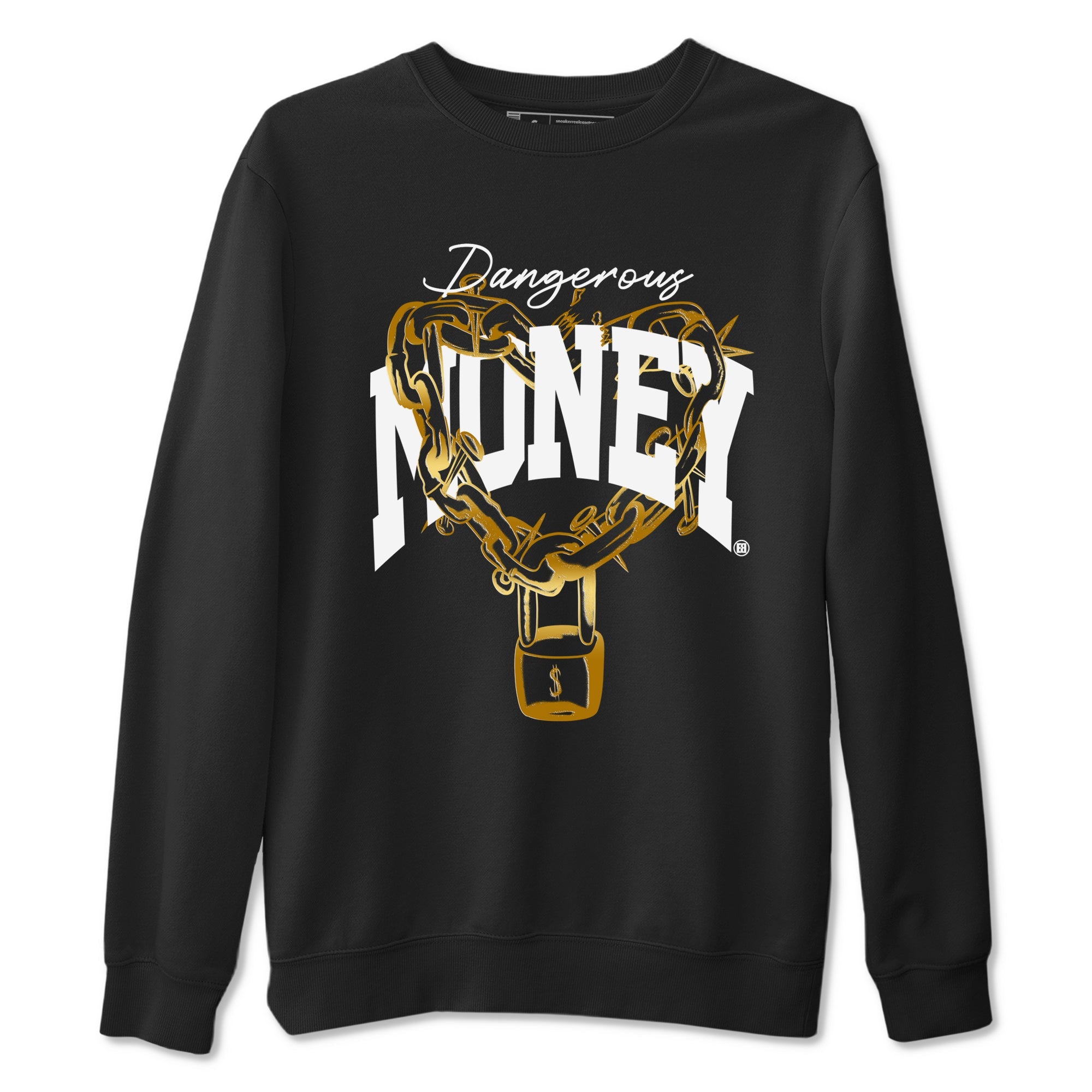 Air Jordan 1 High OG Black Metallic Gold shirts to match jordans Dangerous Money sneaker match tees Jordan 1 Black Metallic Gold Drip Gear Zone streetwear brand Black 2 unisex cotton tee