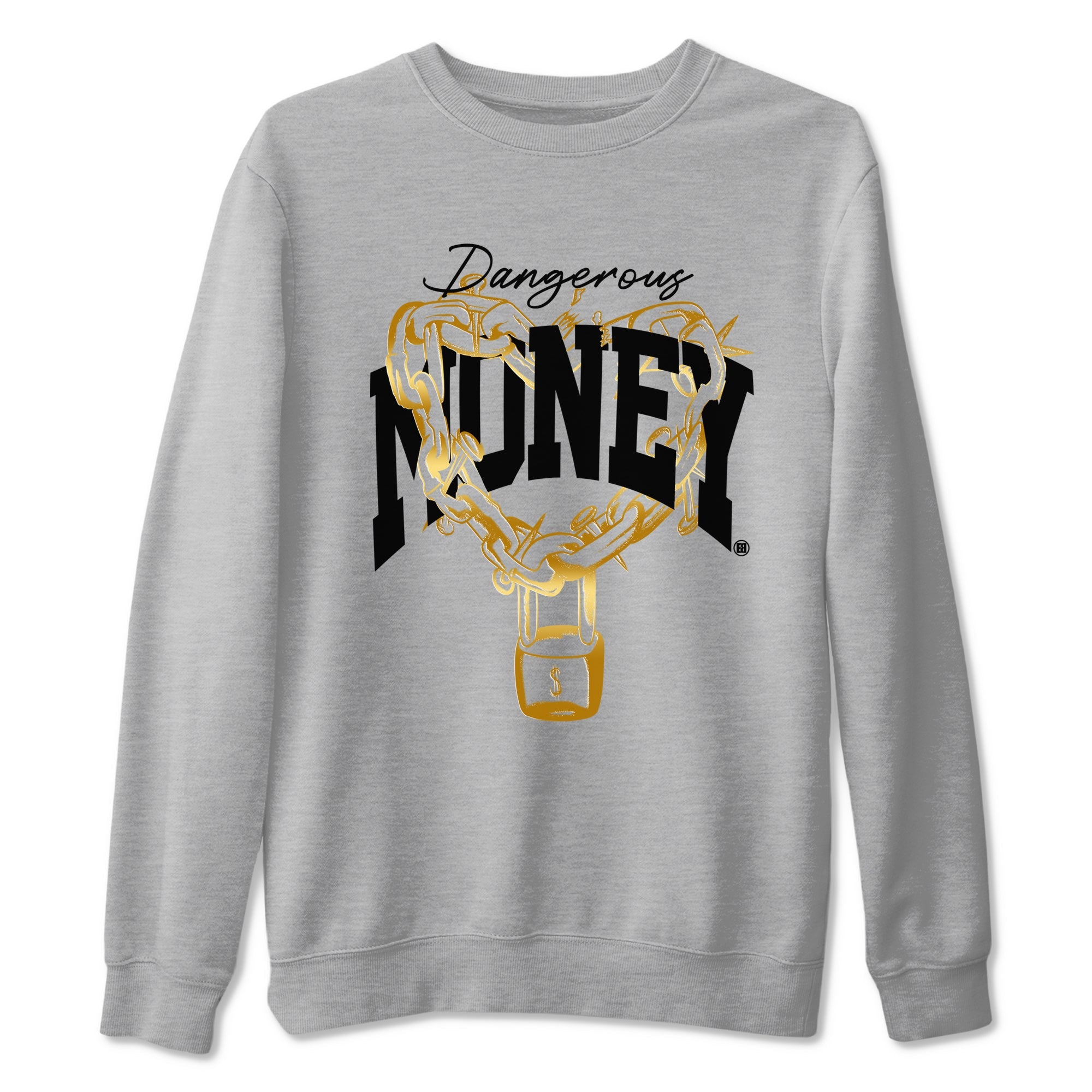 Air Jordan 1 High OG Black Metallic Gold shirts to match jordans Dangerous Money sneaker match tees Jordan 1 Black Metallic Gold Drip Gear Zone streetwear brand Heather Grey 2 unisex cotton tee