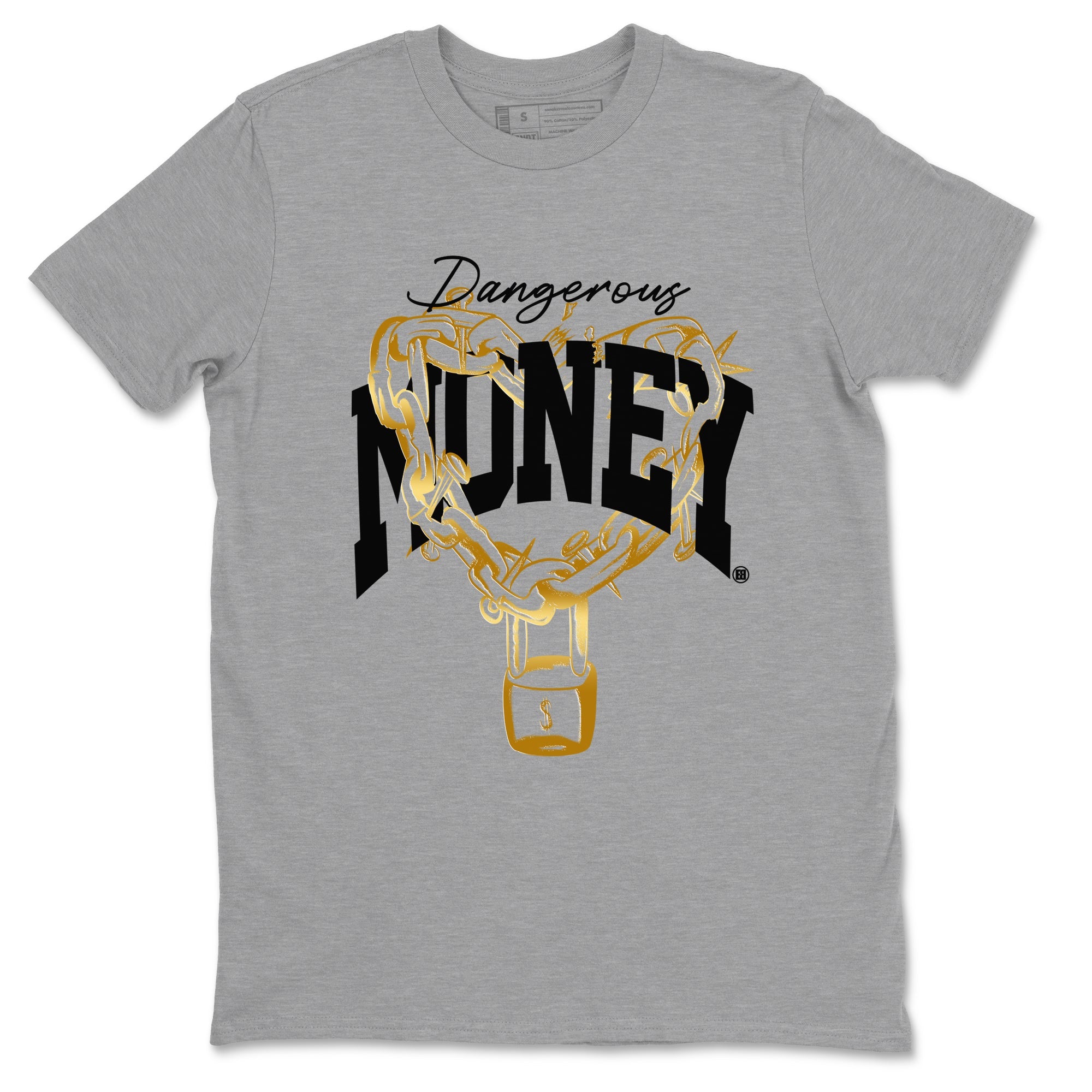 Air Jordan 1 High OG Black Metallic Gold shirts to match jordans Dangerous Money sneaker match tees Jordan 1 Black Metallic Gold Drip Gear Zone streetwear brand Heather Grey 2 unisex cotton tee