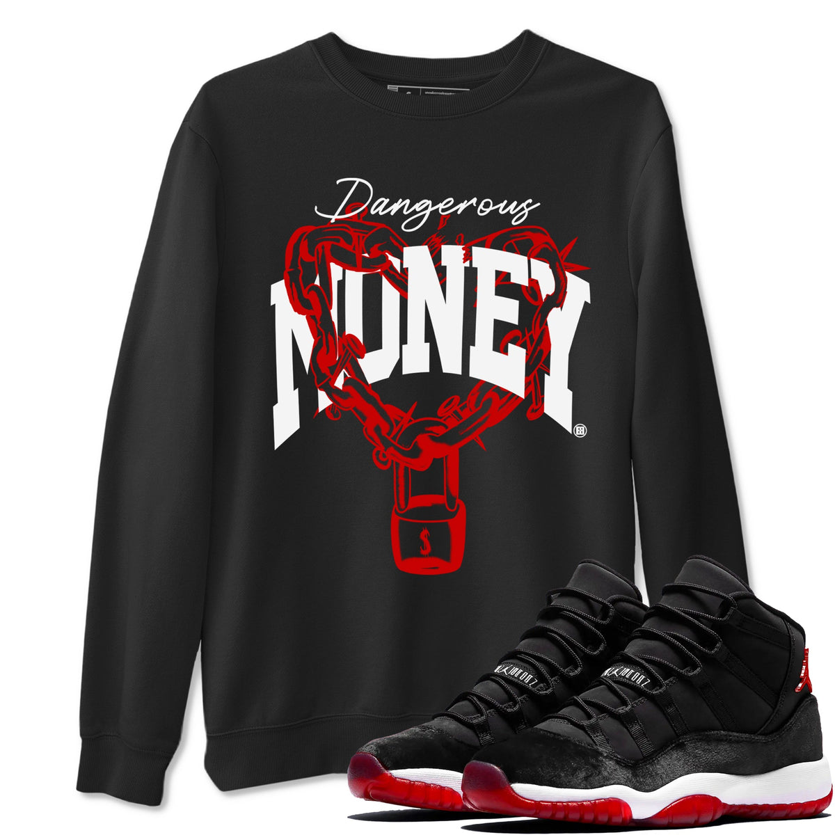11s Bred Velvet shirts to match jordans Dangerous Money sneaker match tees Air Jordan 11 Bred Velvet match shoes to clothes Drip Gear Zone unisex cotton Black 1 shirts