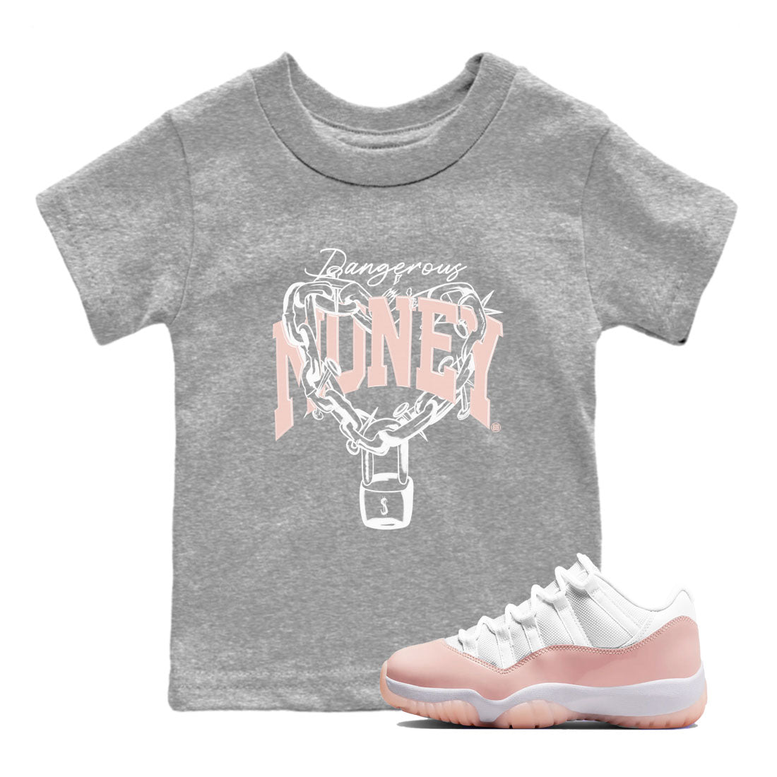 11s Legend Pink shirt to match jordans Dangerous Money sneaker tees Air Jordan 11 Legend Pink Drip Gear Zone baby toddler Heather Grey 1 cotton Shirt