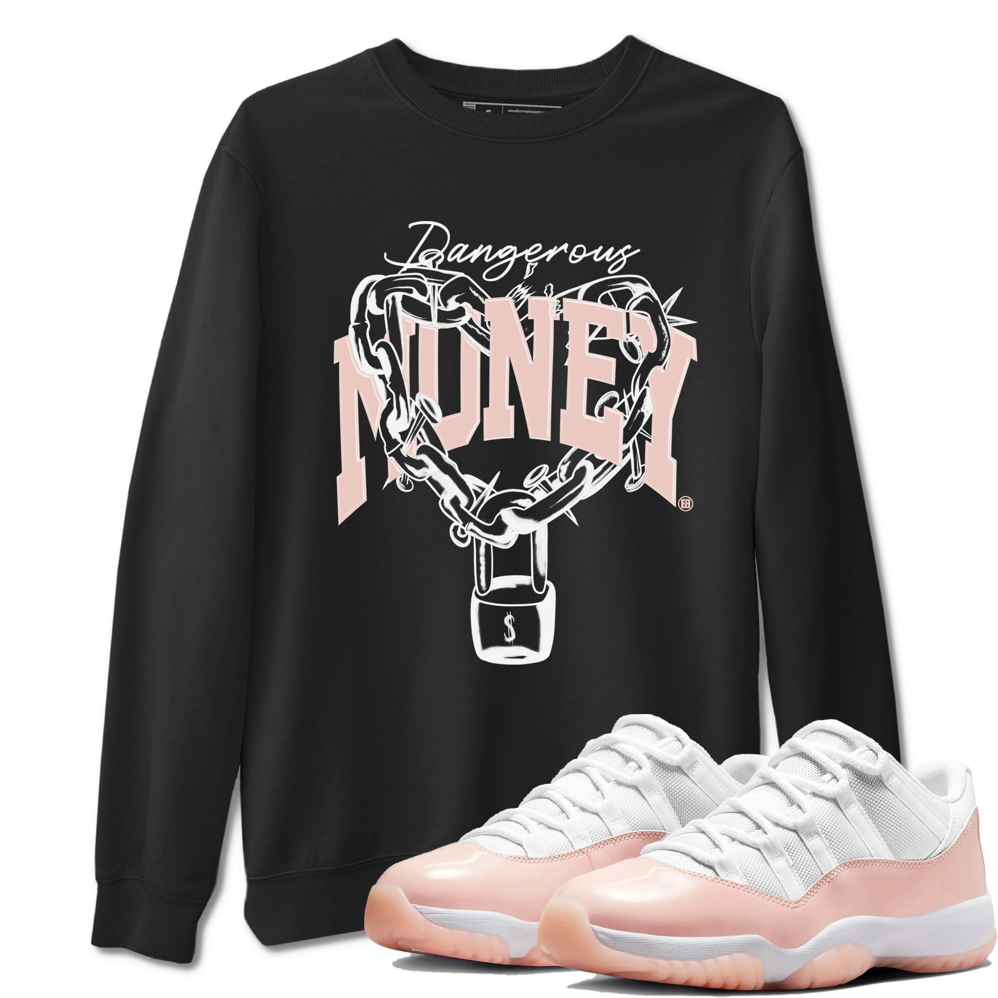 11s Legend Pink shirt to match jordans Dangerous Money sneaker tees Air Jordan 11 Legend Pink Drip Gear Zone unisex cotton Black 1 crew neck shirt