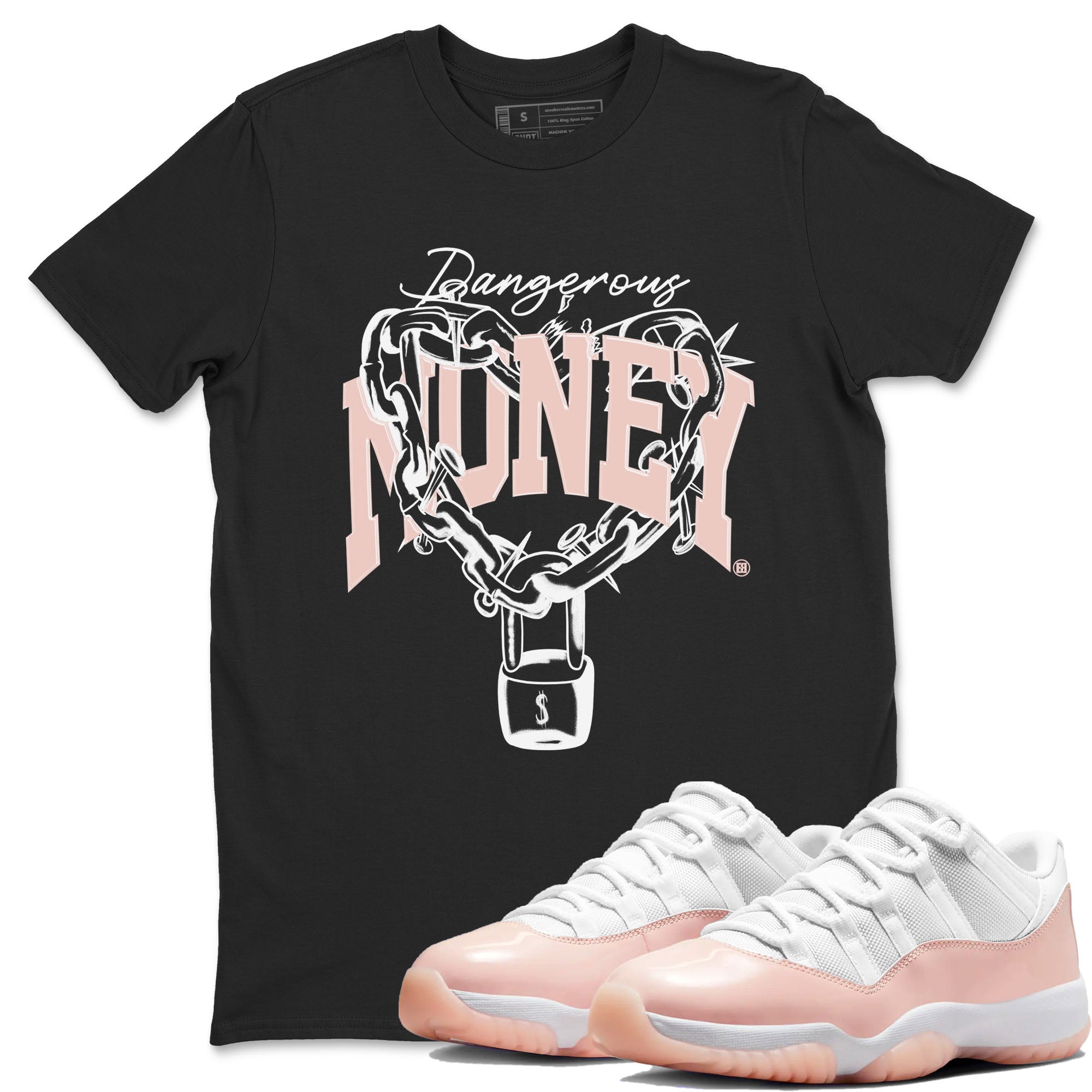 11s Legend Pink shirt to match jordans Dangerous Money sneaker tees Air Jordan 11 Legend Pink Drip Gear Zone unisex cotton Black 1 crew neck shirt