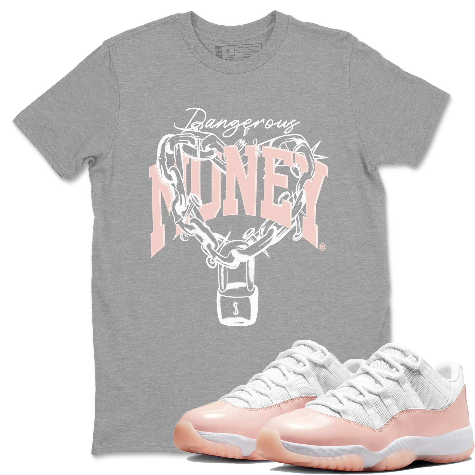11s Legend Pink shirt to match jordans Dangerous Money sneaker tees Air Jordan 11 Legend Pink Drip Gear Zone unisex cotton Heather Grey 1 crew neck shirt