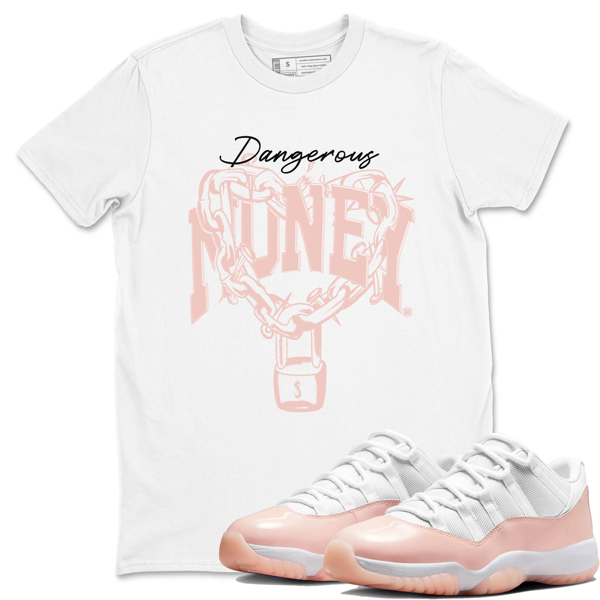 11s Legend Pink shirt to match jordans Dangerous Money sneaker tees Air Jordan 11 Legend Pink Drip Gear Zone unisex cotton White 1 crew neck shirt