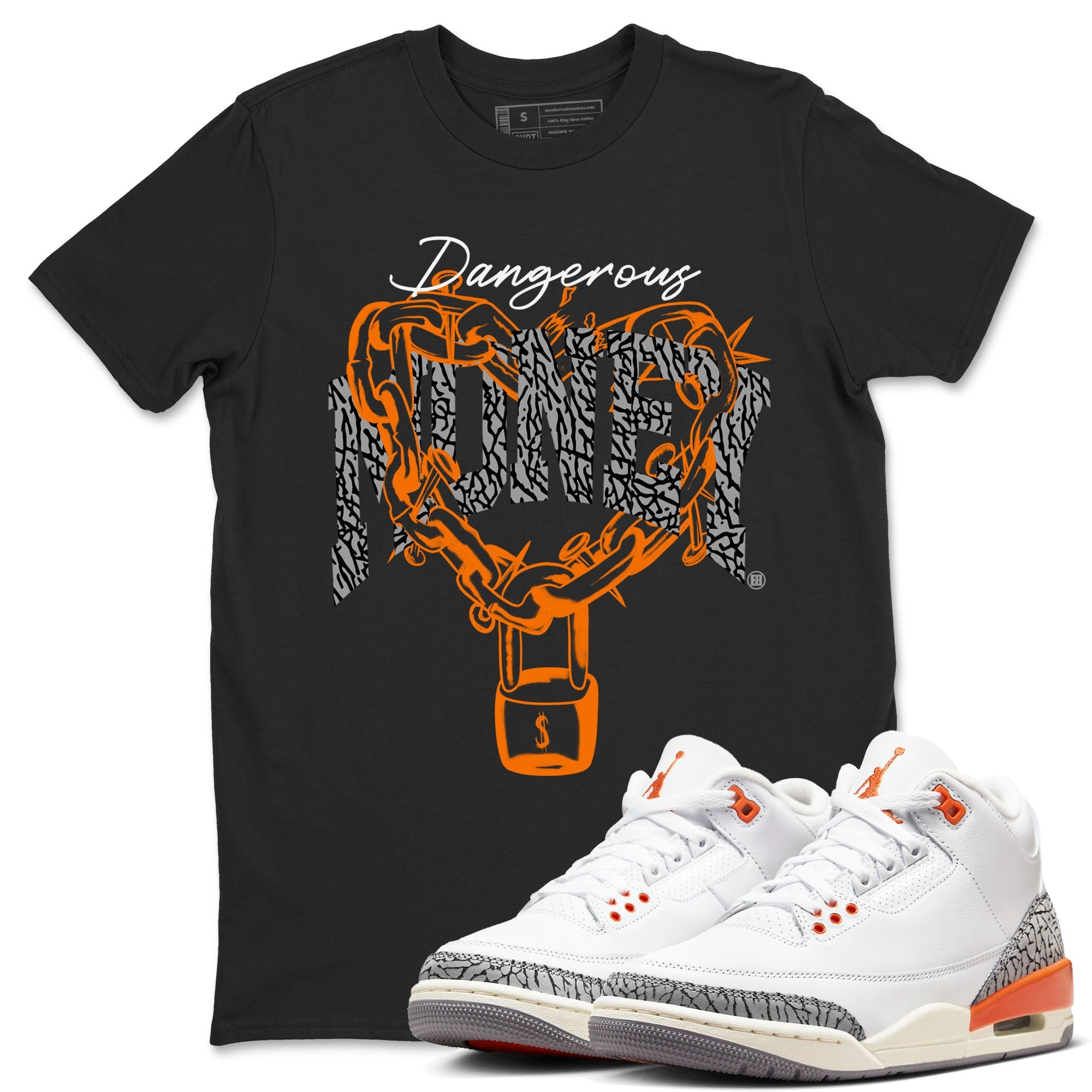 3s Georgia Peach shirt to match jordans Dangerous Money sneaker tees Air Jordan 3 Retro Georgia Peach Drip Gear Zone unisex cotton Black 1 crew neck shirt