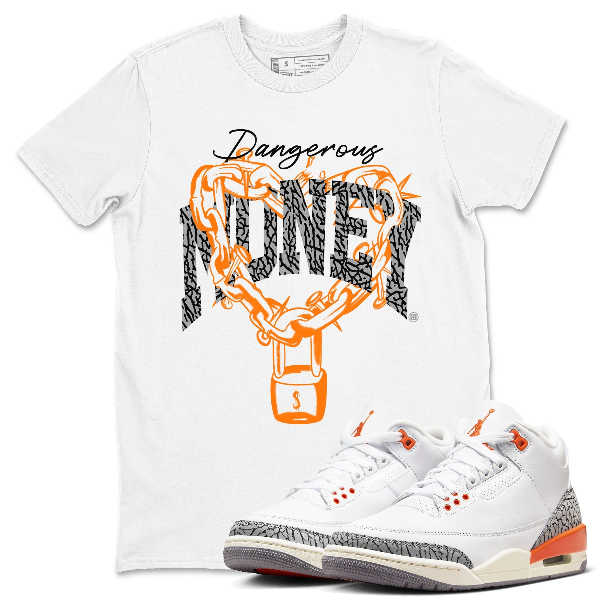 3s Georgia Peach shirt to match jordans Dangerous Money sneaker tees Air Jordan 3 Retro Georgia Peach Drip Gear Zone unisex cotton White 1 crew neck shirt