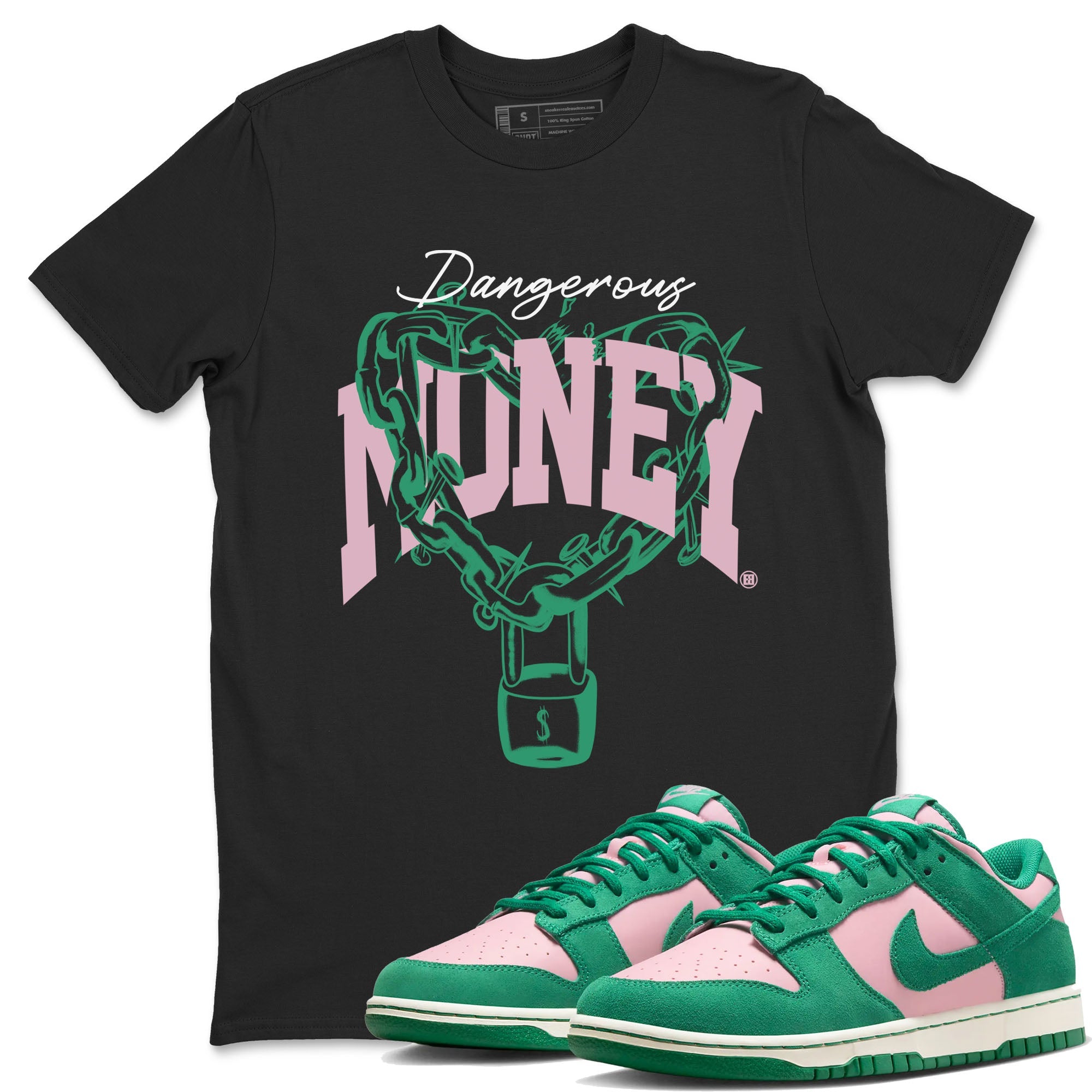 Dunk Low Medium Soft Pink Malachite shirt to match jordans Dangerous Money sneaker tees Dunks Medium Soft Pink Malachite Streetwear Brand Drip Gear Zone unisex cotton Black 1 crew neck shirt