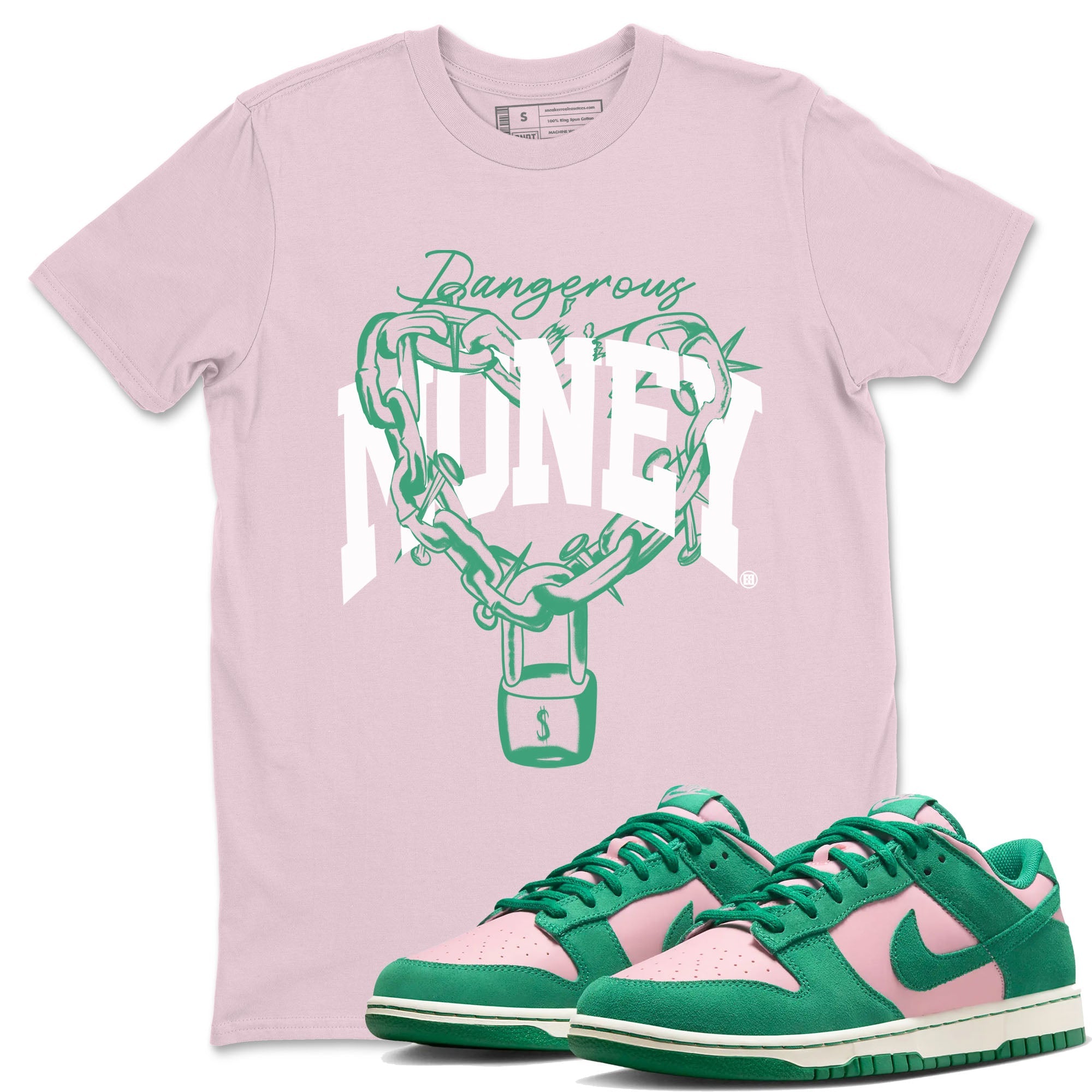 Dunk Low Medium Soft Pink Malachite shirt to match jordans Dangerous Money sneaker tees Dunks Medium Soft Pink Malachite Streetwear Brand Drip Gear Zone unisex cotton Pink 1 crew neck shirt