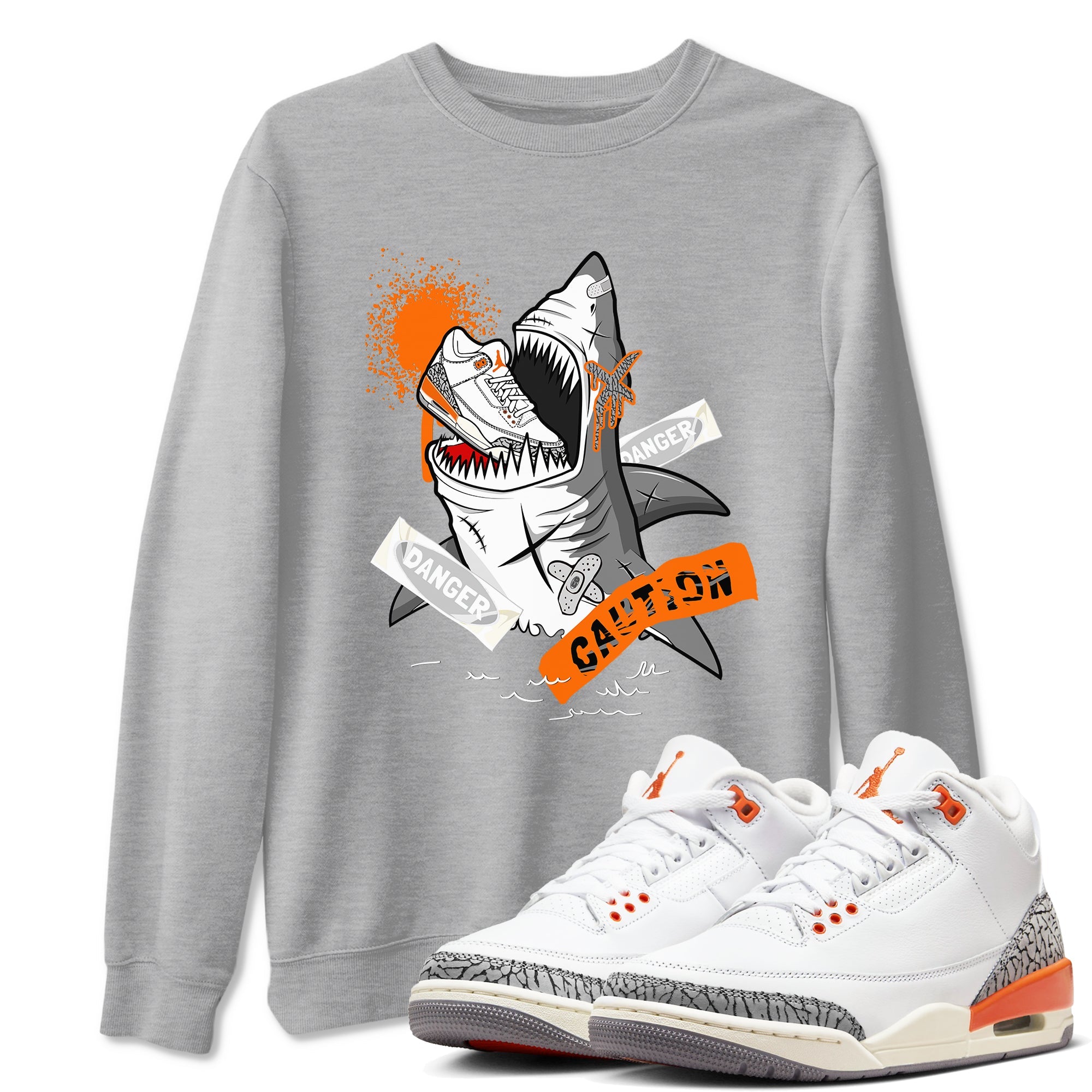 3s Georgia Peach shirt to match jordans Dangerous Shark sneaker tees Air Jordan 3 Georgia Peach Drip Gear Zone unisex cotton Heather Grey 1 crew neck shirt