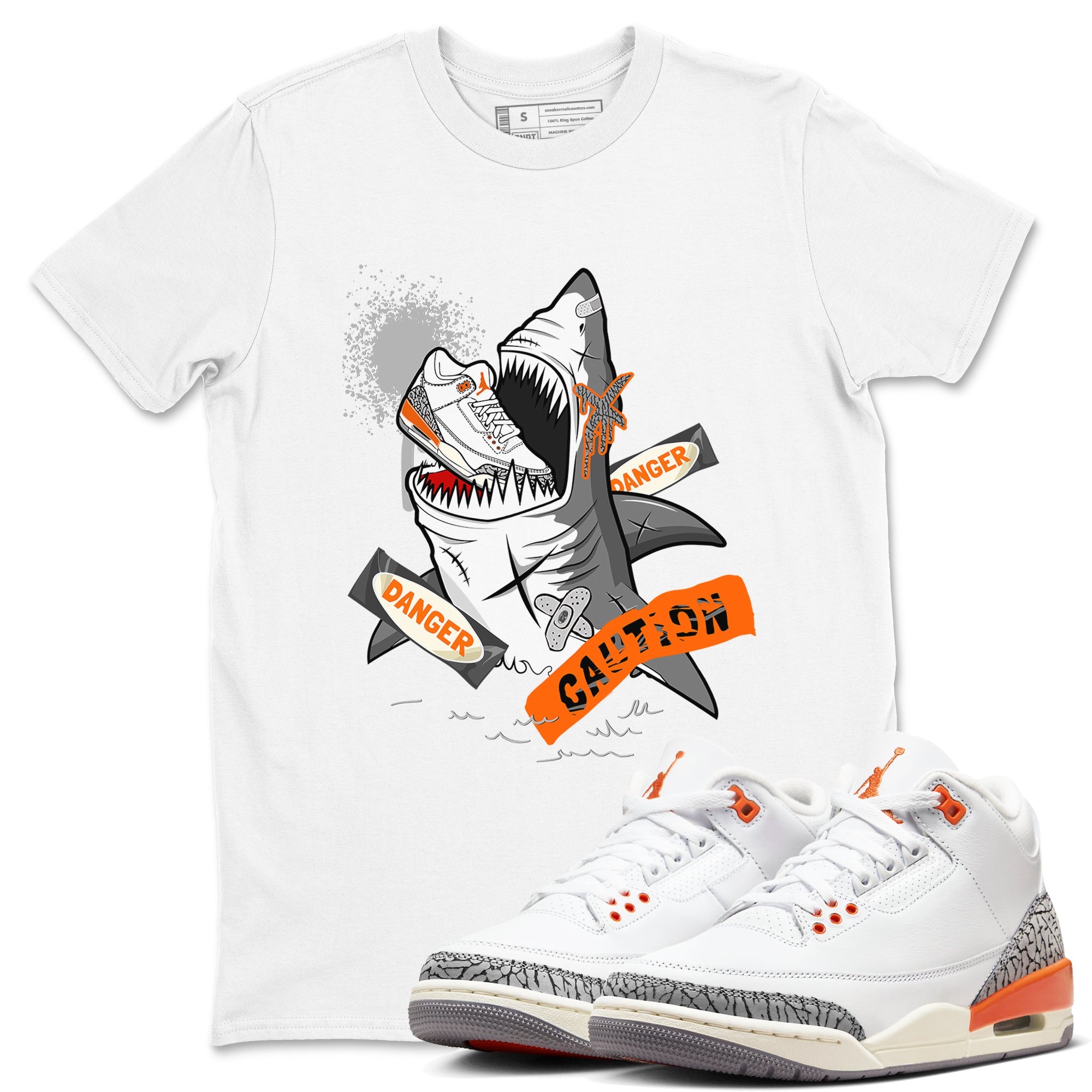 3s Georgia Peach shirt to match jordans Dangerous Shark sneaker tees Air Jordan 3 Georgia Peach Drip Gear Zone unisex cotton White 1 crew neck shirt