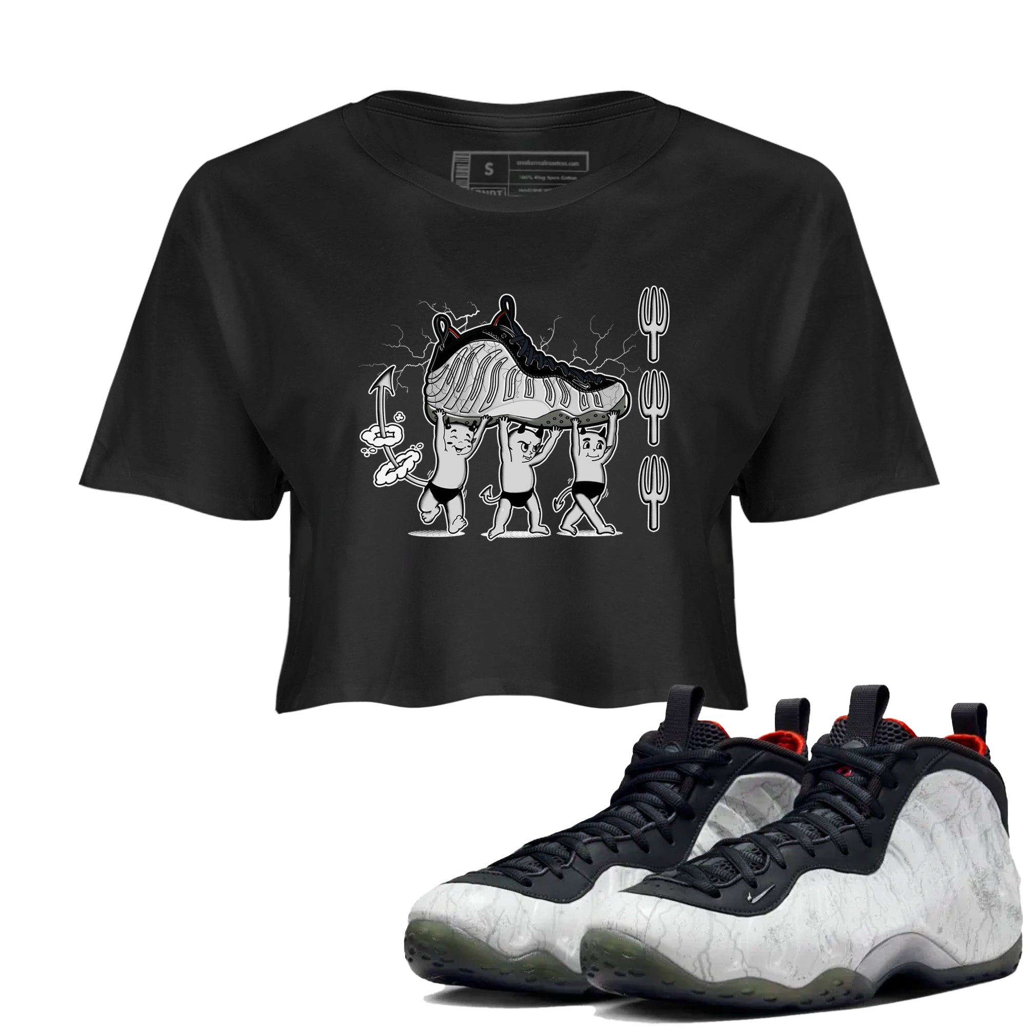 Foams One Jin shirts to match jordans Devil Babies sneaker match tees Air Foamposite One Jin match shoes to clothes Drip Gear Zone unisex cotton Black 1 crop tee
