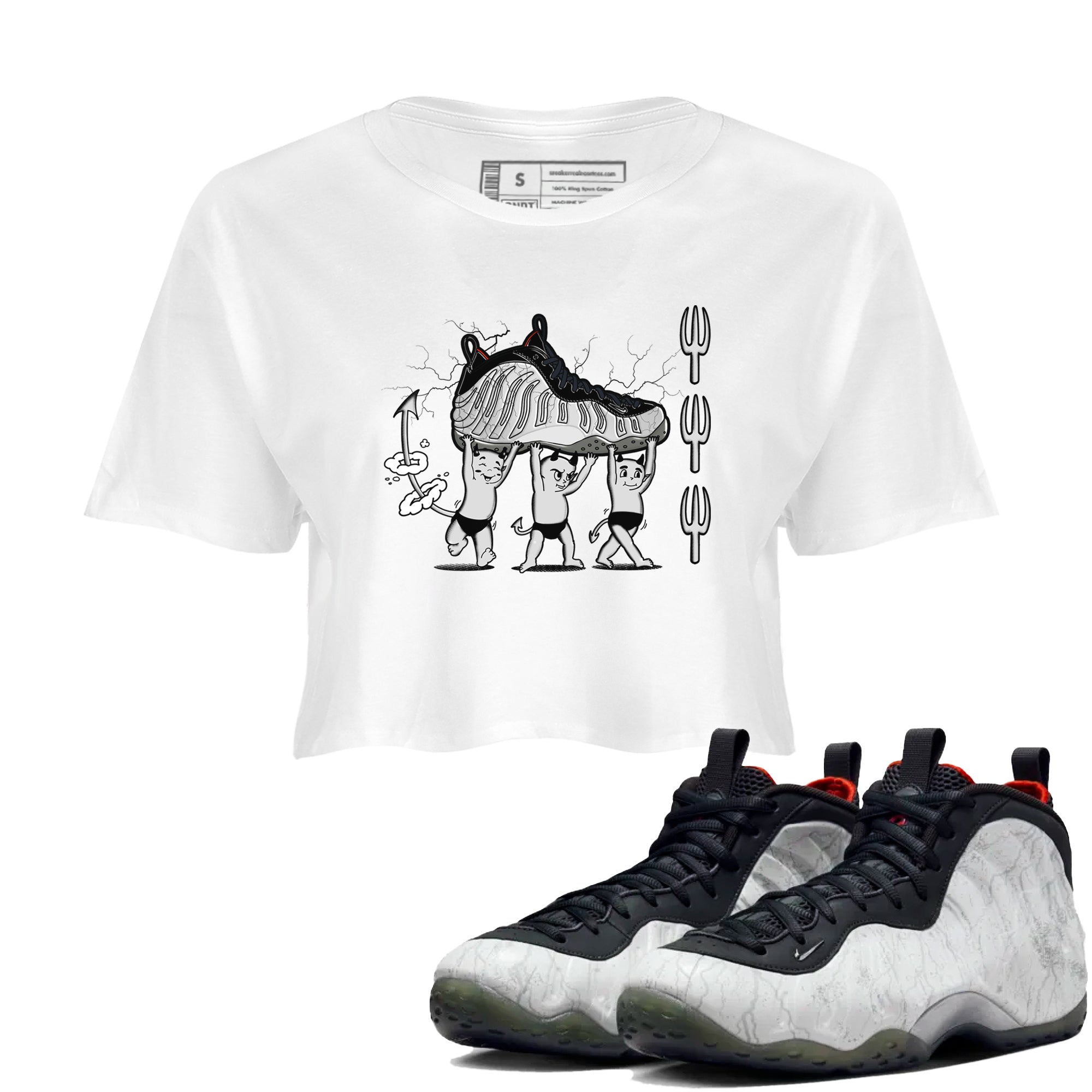 Foams One Jin shirts to match jordans Devil Babies sneaker match tees Air Foamposite One Jin match shoes to clothes Drip Gear Zone unisex cotton White 1 crop tee